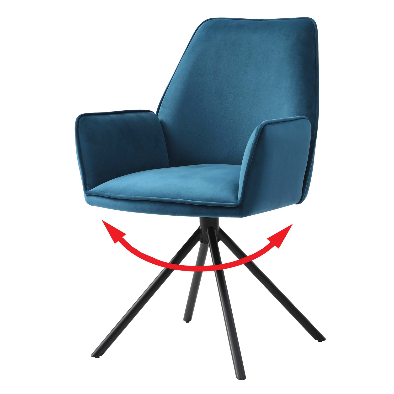 Esszimmerstuhl MCW-G67, Küchenstuhl Stuhl mit Armlehne, drehbar Auto-Position, Samt MVG ~ türkis-blau, Beine schwarz | 04057651522678