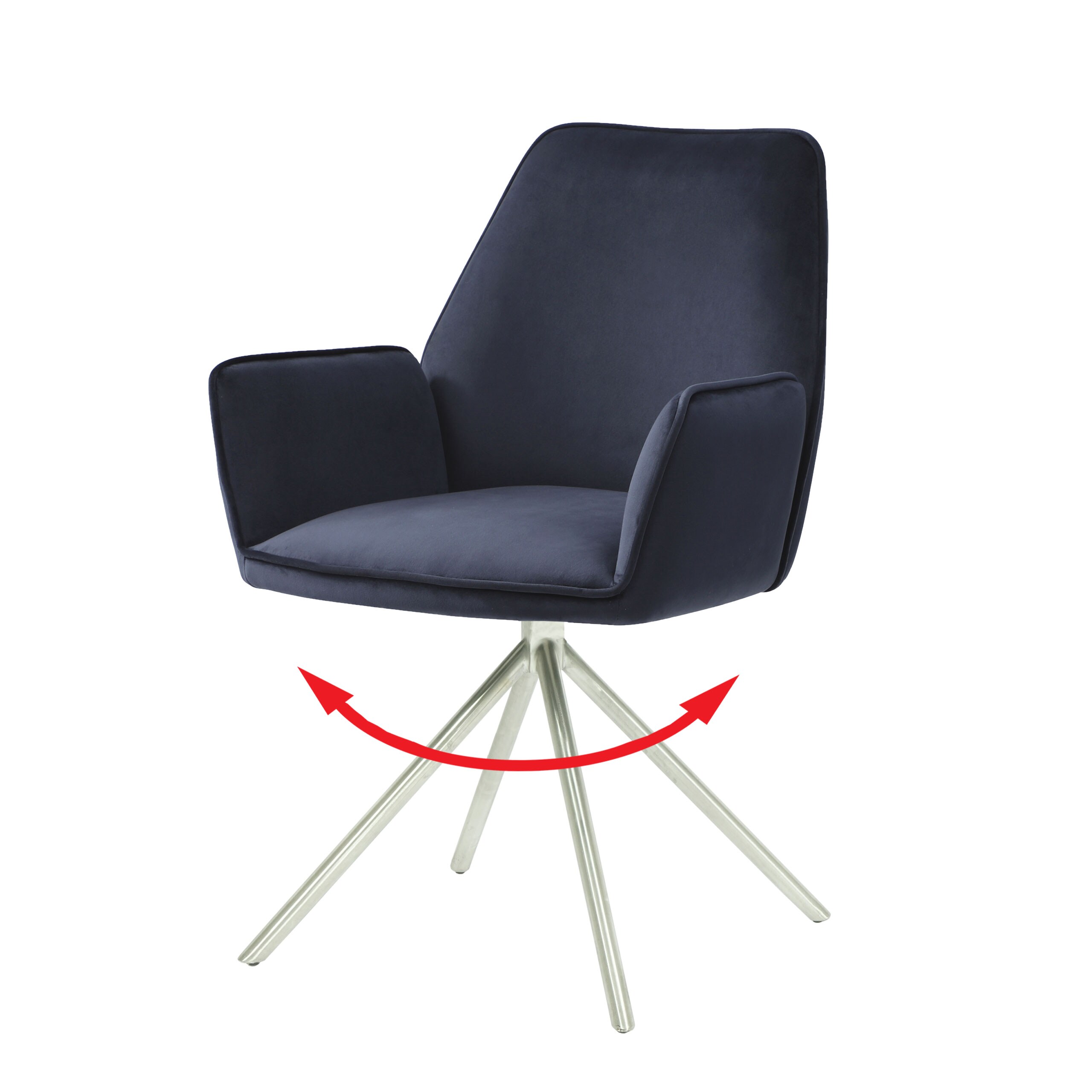 Esszimmerstuhl MCW-G67, K&uuml;chenstuhl Stuhl mit Armlehne, drehbar Auto-Position, Samt MVG ~ anthrazit-blau, Edelstahl - Bild 1