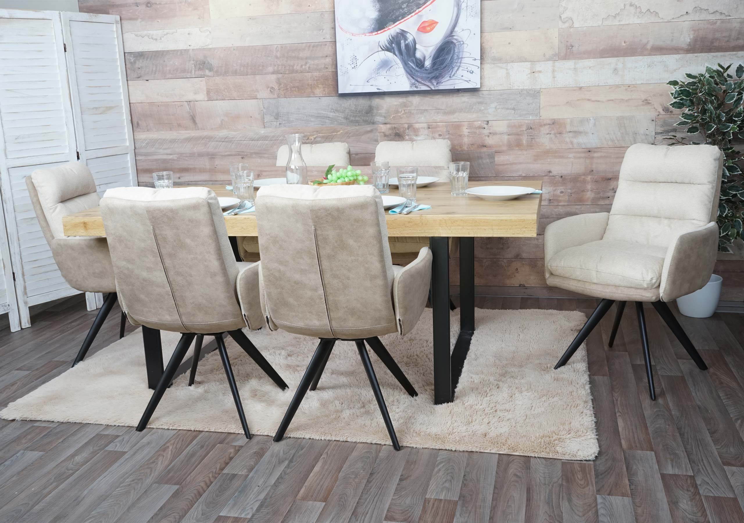 6er-Set Esszimmerstuhl MCW-G66, K&uuml;chenstuhl Stuhl, drehbar Auto-Position Stoff MVG ~ creme, mit Armlehne - Bild 1