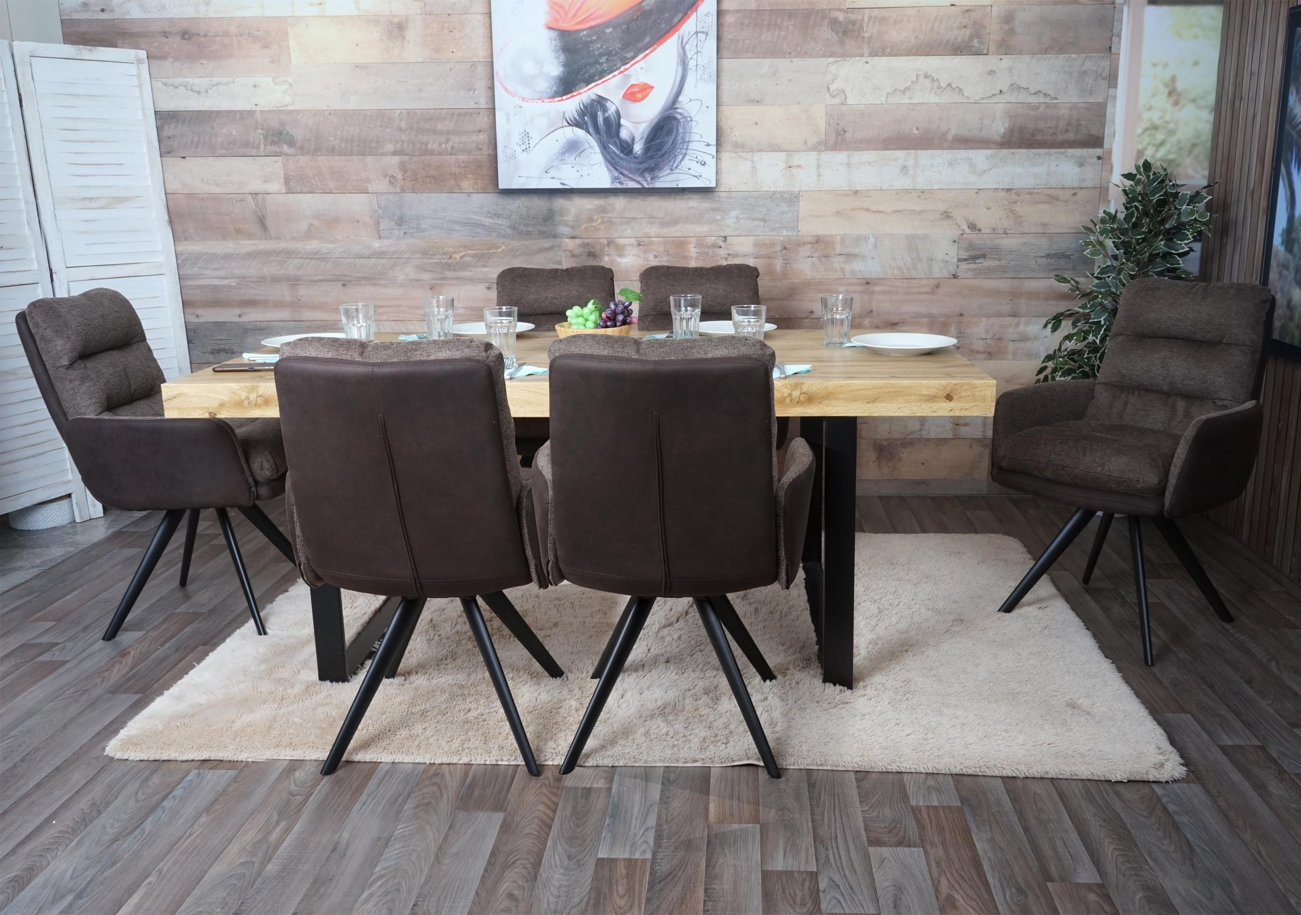 6er-Set Esszimmerstuhl MCW-G66, K&uuml;chenstuhl Stuhl, drehbar Auto-Position Stoff MVG ~ braun-dunkelbraun, mit Armlehne - Bild 1