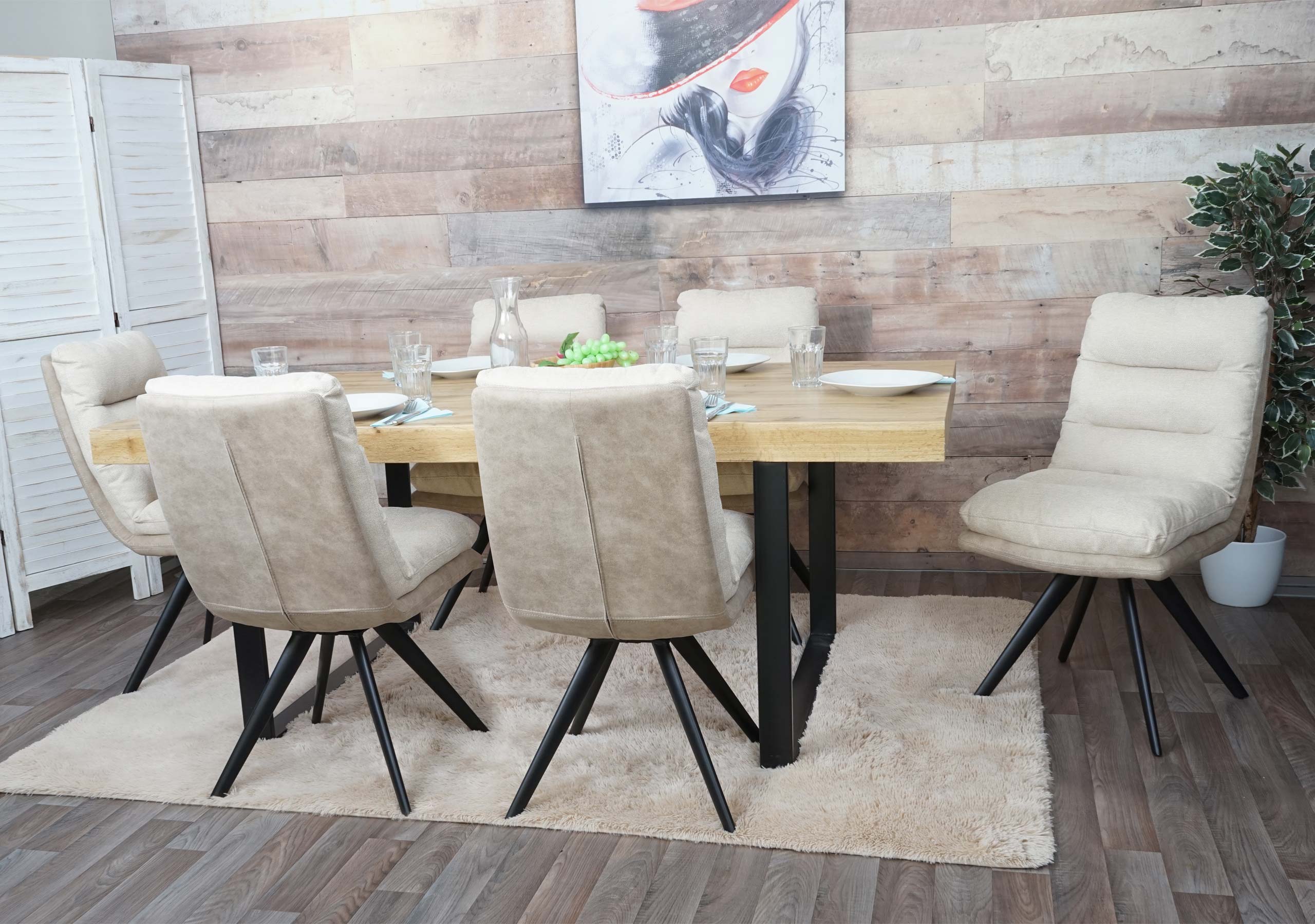 6er-Set Esszimmerstuhl MCW-G66, K&uuml;chenstuhl Stuhl, drehbar Auto-Position Stoff MVG ~ creme - Bild 1