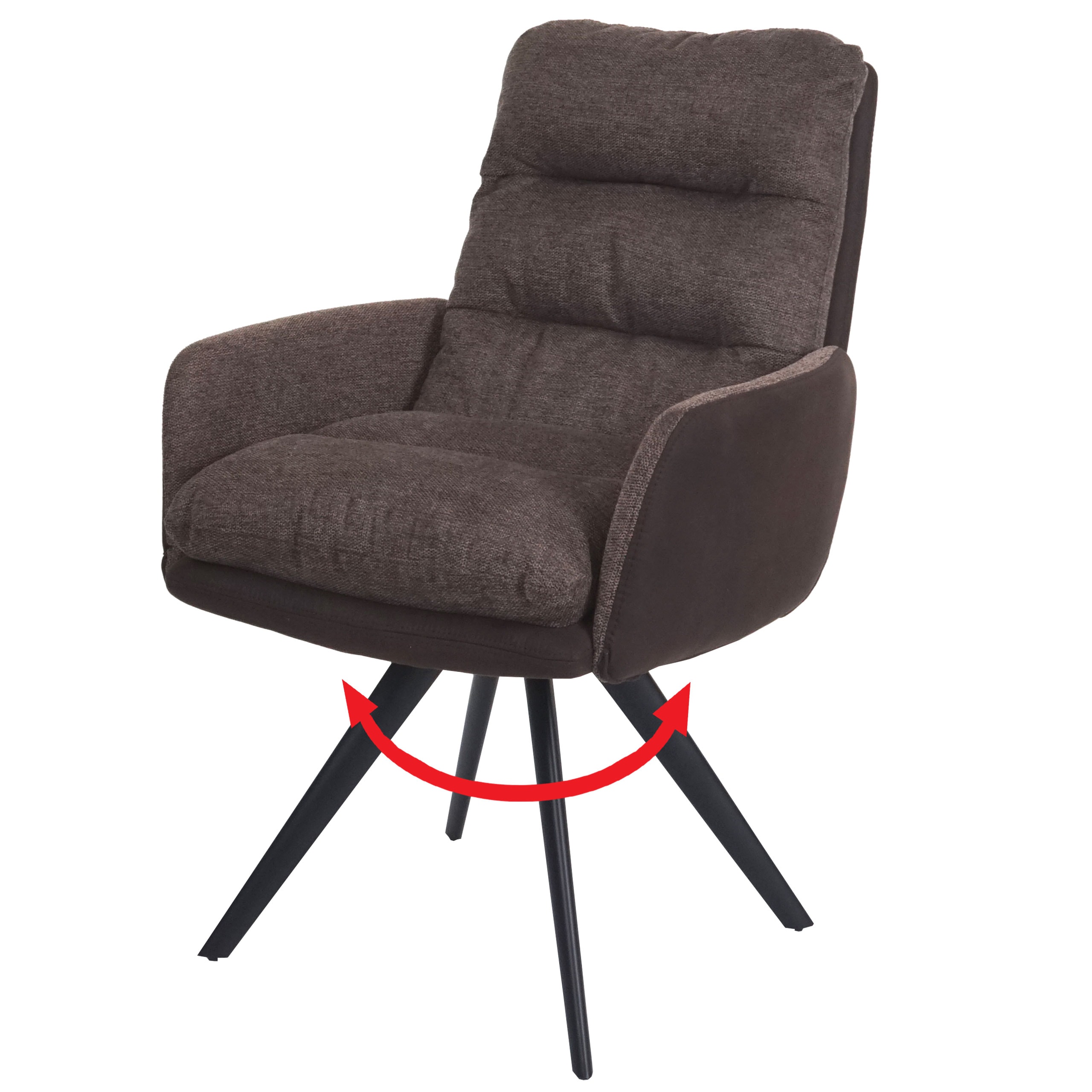 Esszimmerstuhl MCW-G66, K&uuml;chenstuhl Stuhl, drehbar Auto-Position Stoff/Textil MVG ~ braun-dunkelbraun, mit Armlehne - Bild 1