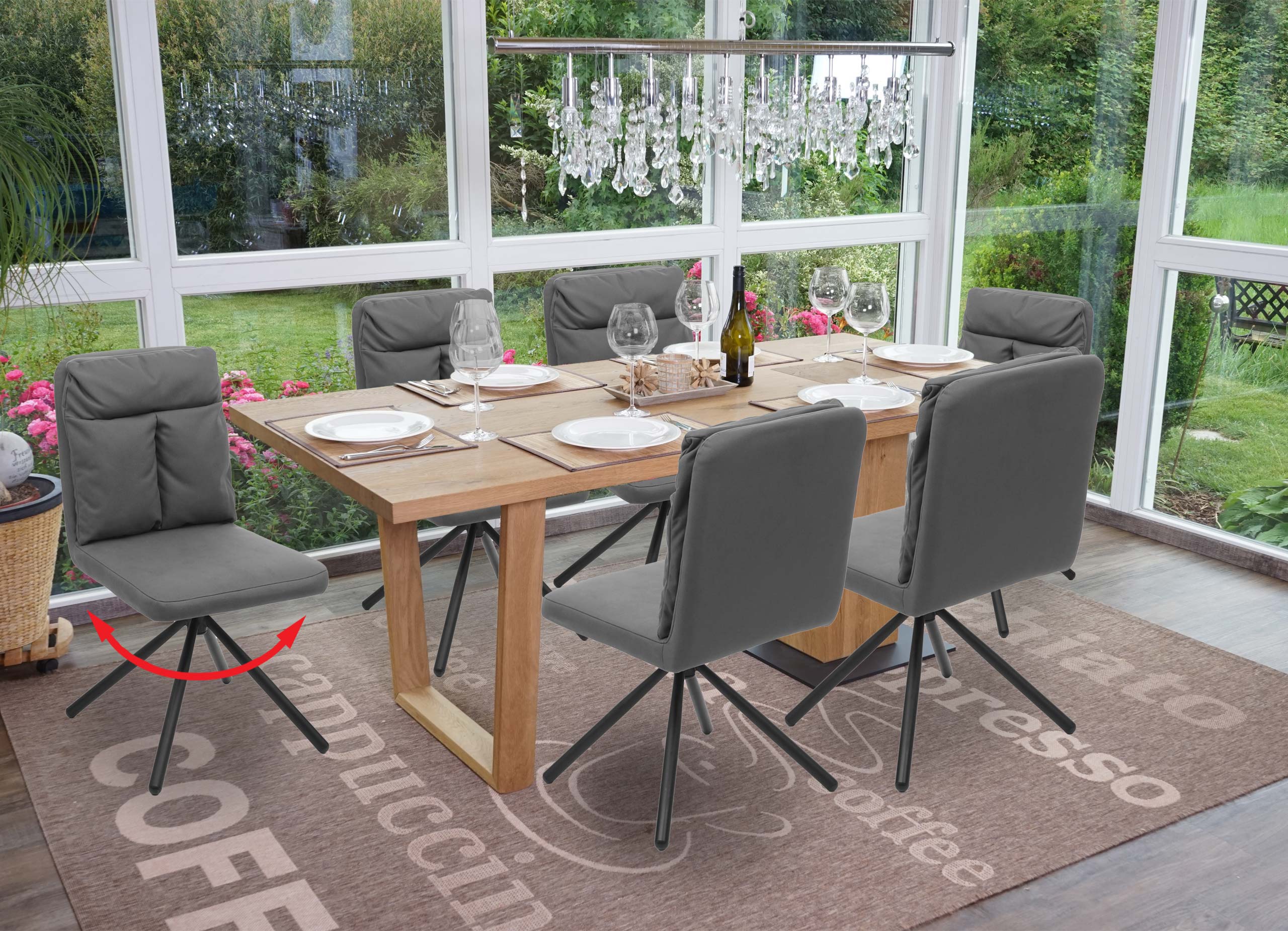 6er-Set Esszimmerstuhl MCW-G58, K&uuml;chenstuhl Stuhl, drehbar Auto-Position Textil/Stoff ~ grau - Bild 1