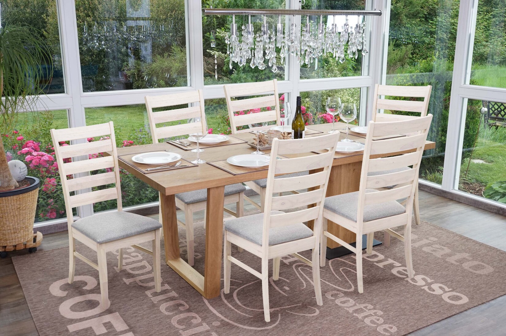 6er-Set Esszimmerstuhl MCW-G47, Küchenstuhl Stuhl, Stoff/Textil Massiv-Holz ~ helles Gestell, grau | 04057651389493