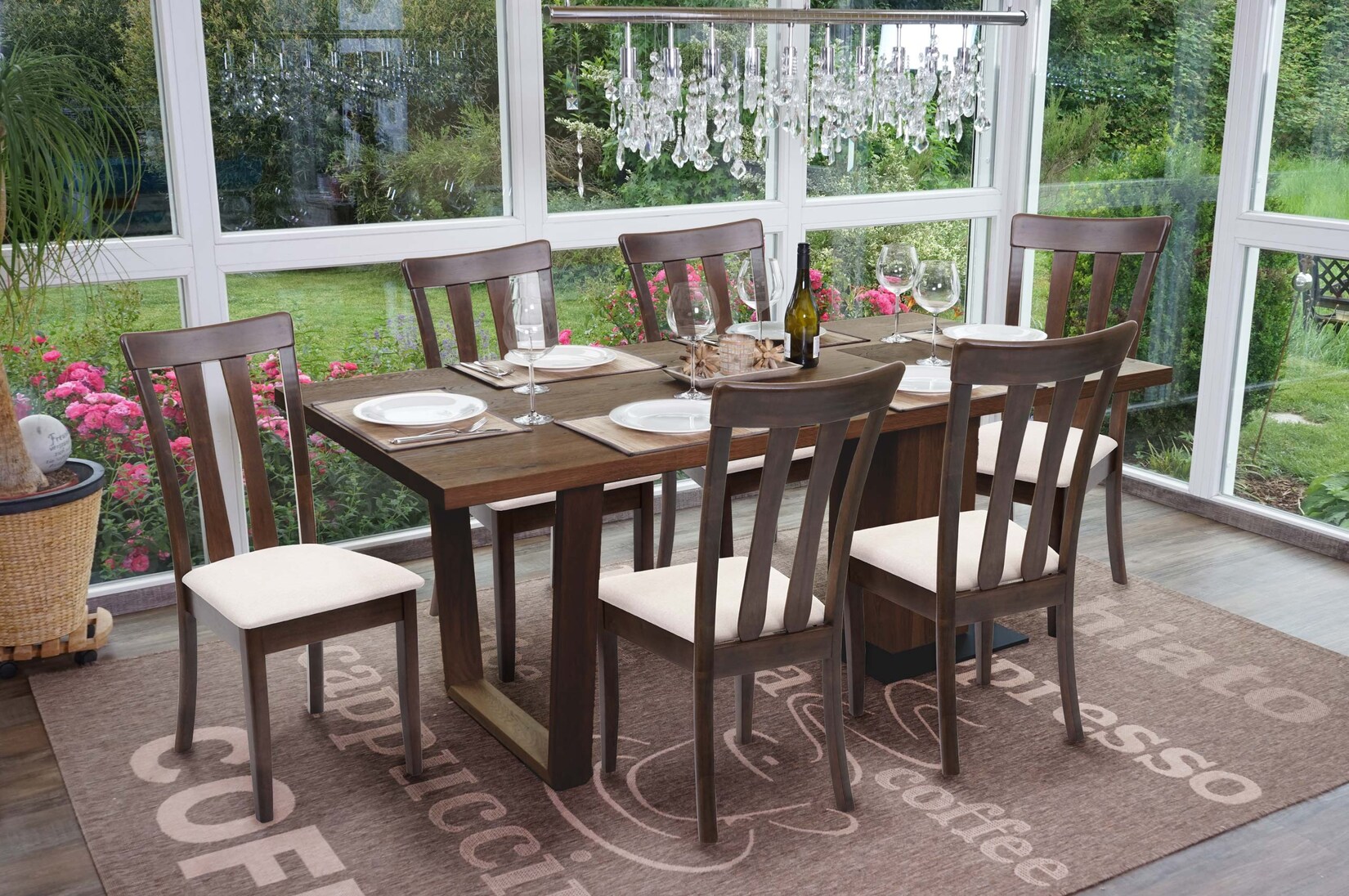 6er-Set Esszimmerstuhl MCW-G46, Küchenstuhl Stuhl, Stoff/Textil Massiv-Holz ~ dunkles Gestell, beige