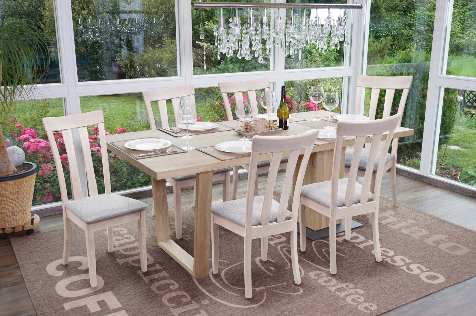 6er-Set Esszimmerstuhl MCW-G46, Küchenstuhl Stuhl, Stoff/Textil Massiv-Holz ~ helles Gestell, grau