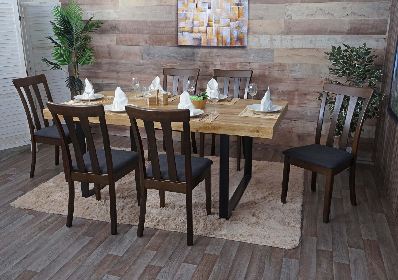 6er-Set Esszimmerstuhl MCW-G46, Küchenstuhl Stuhl, Stoff/Textil Massiv-Holz ~ dunkles Gestell, dunkelgrau
