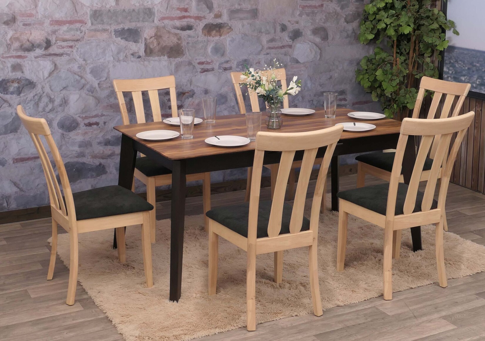 6er-Set Esszimmerstuhl MCW-G46, Küchenstuhl Stuhl, Stoff/Textil Massiv-Holz ~ naturfarbenes Gestell, schwarz | 04057651801292