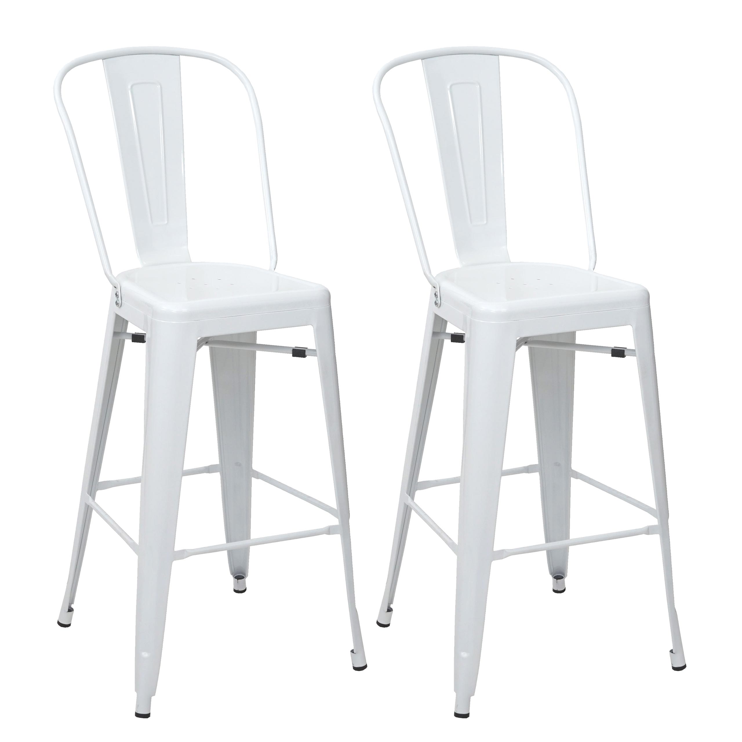 2er-Set Barhocker MCW-A73, Barstuhl Tresenhocker mit Lehne, Metall Industriedesign ~ wei&szlig; - Bild 1