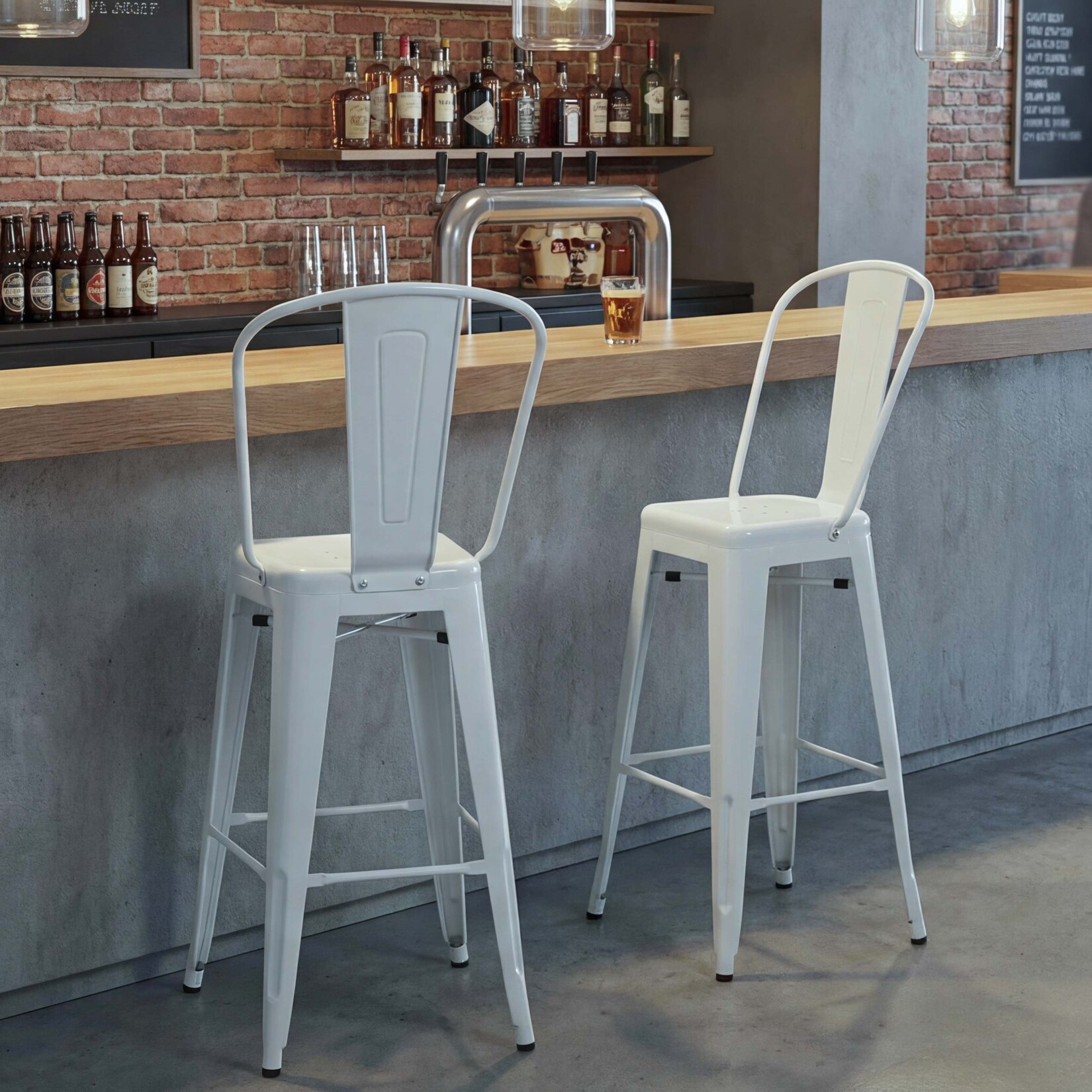 2er-Set Barhocker MCW-A73, Barstuhl Tresenhocker mit Lehne, Metall Industriedesign ~ weiß | 04057651430188