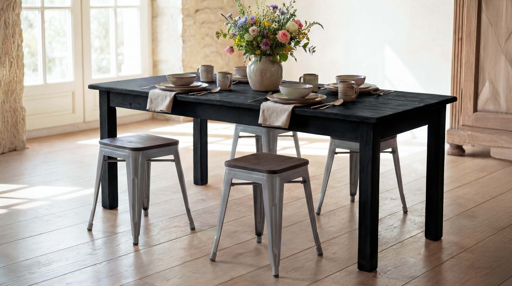 4er-Set Hocker MCW-A73 inkl. Holz-Sitzfläche, Metallhocker Sitzhocker, Metall Industriedesign stapelbar ~ grau