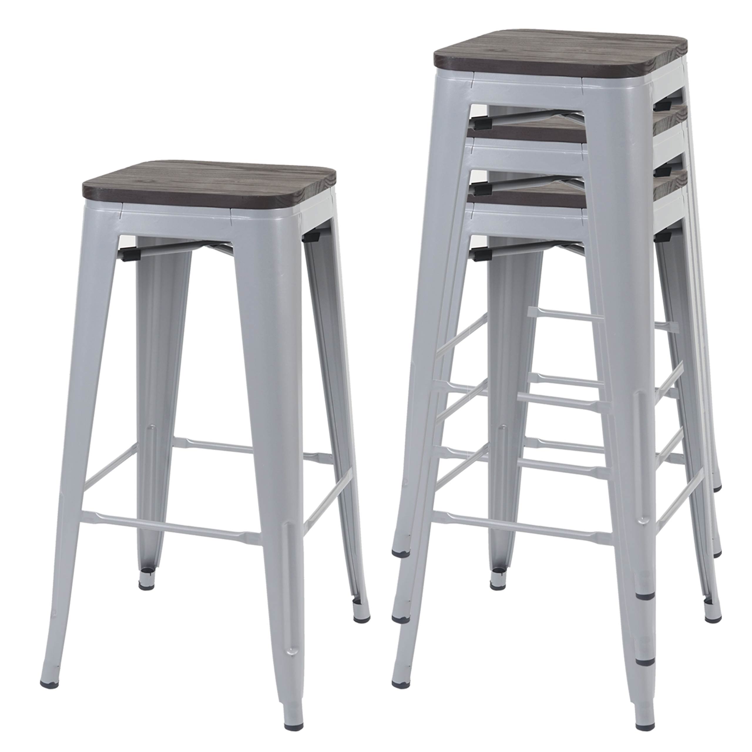4er-Set Barhocker MCW-A73 inkl. Holz-Sitzfl&auml;che, Barstuhl Tresenhocker, Metall Industriedesign stapelbar ~ grau - Bild 1