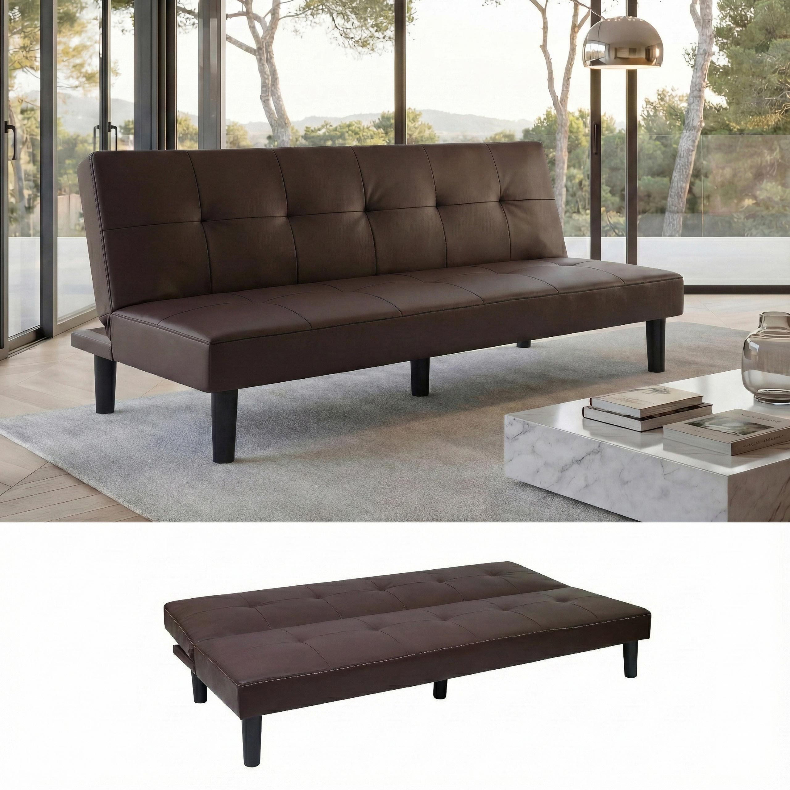 3er-Sofa MCW-G11, Couch Schlafsofa G&auml;stebett Bettsofa Klappsofa, Schlaffunktion 195cm ~ Kunstleder, braun - Bild 1