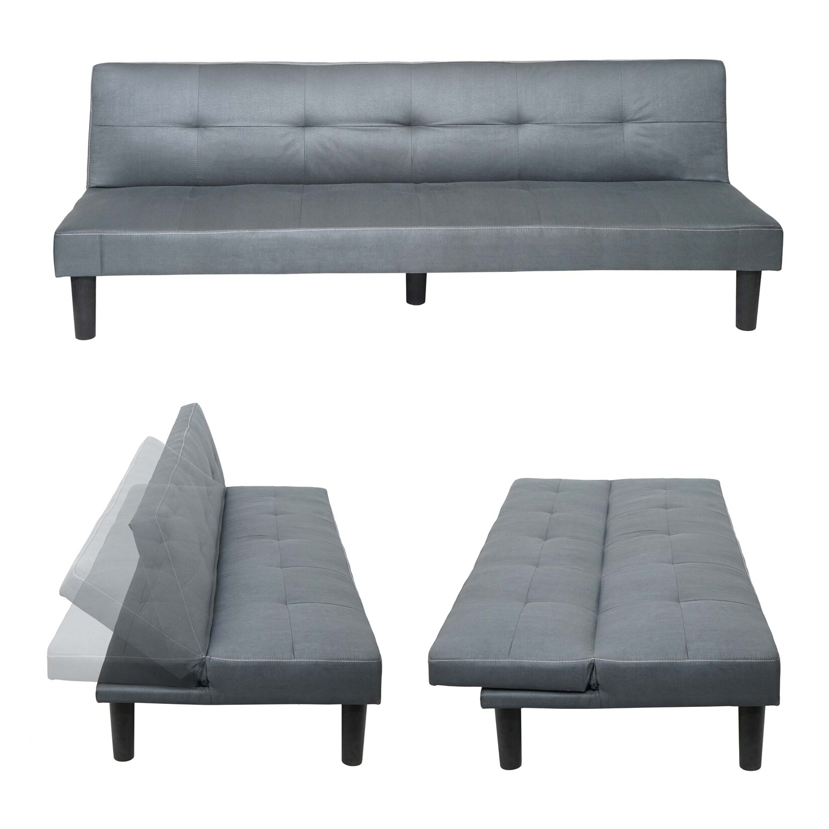 3er-Sofa MCW-G11, Couch Schlafsofa Gästebett Bettsofa Klappsofa, Schlaffunktion 195cm ~ Stoff/Textil, grau | 04057651389721
