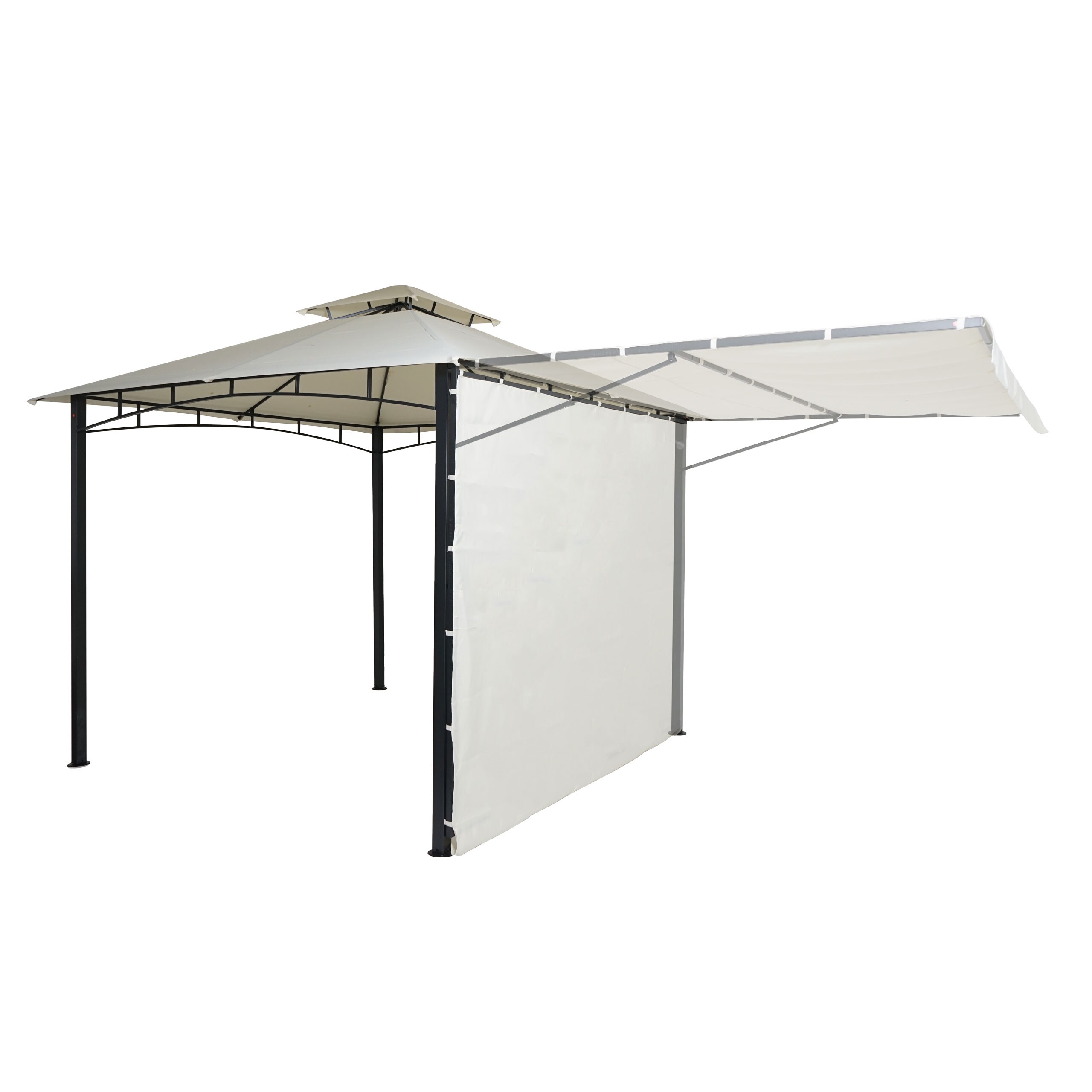 Pergola MCW-F94, Garten Pavillon, Stahl bewegliche Seitenwand 2,5x2,5m ~ creme-beige - Bild 1