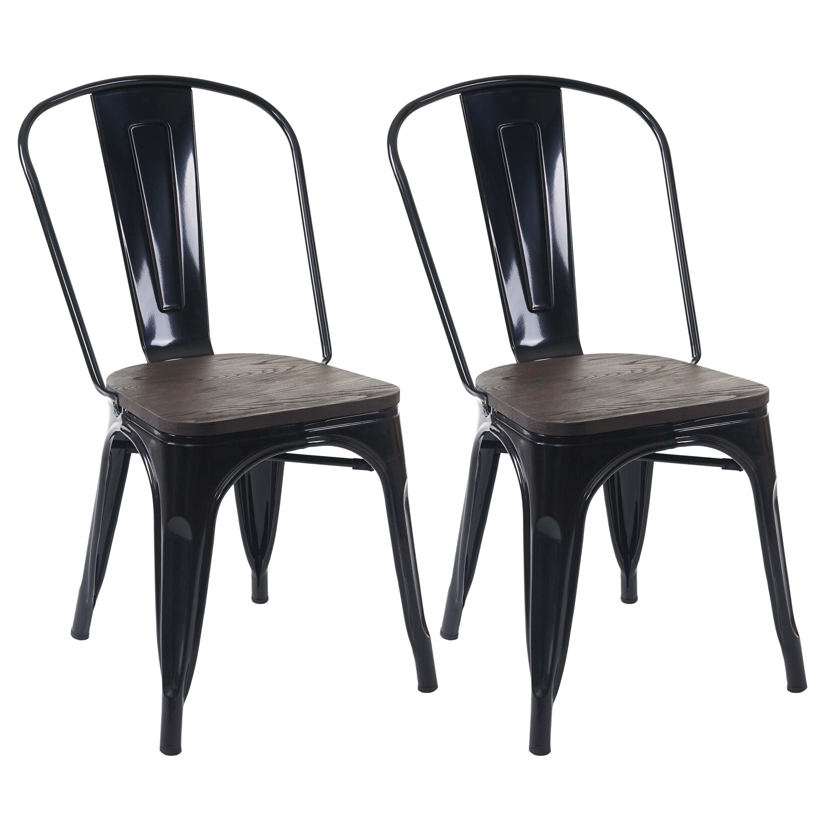 2er-Set Stuhl MCW-A73 inkl. Holz-Sitzfläche, Bistrostuhl Stapelstuhl, Metall Industriedesign stapelbar ~ schwarz | 04057651356952