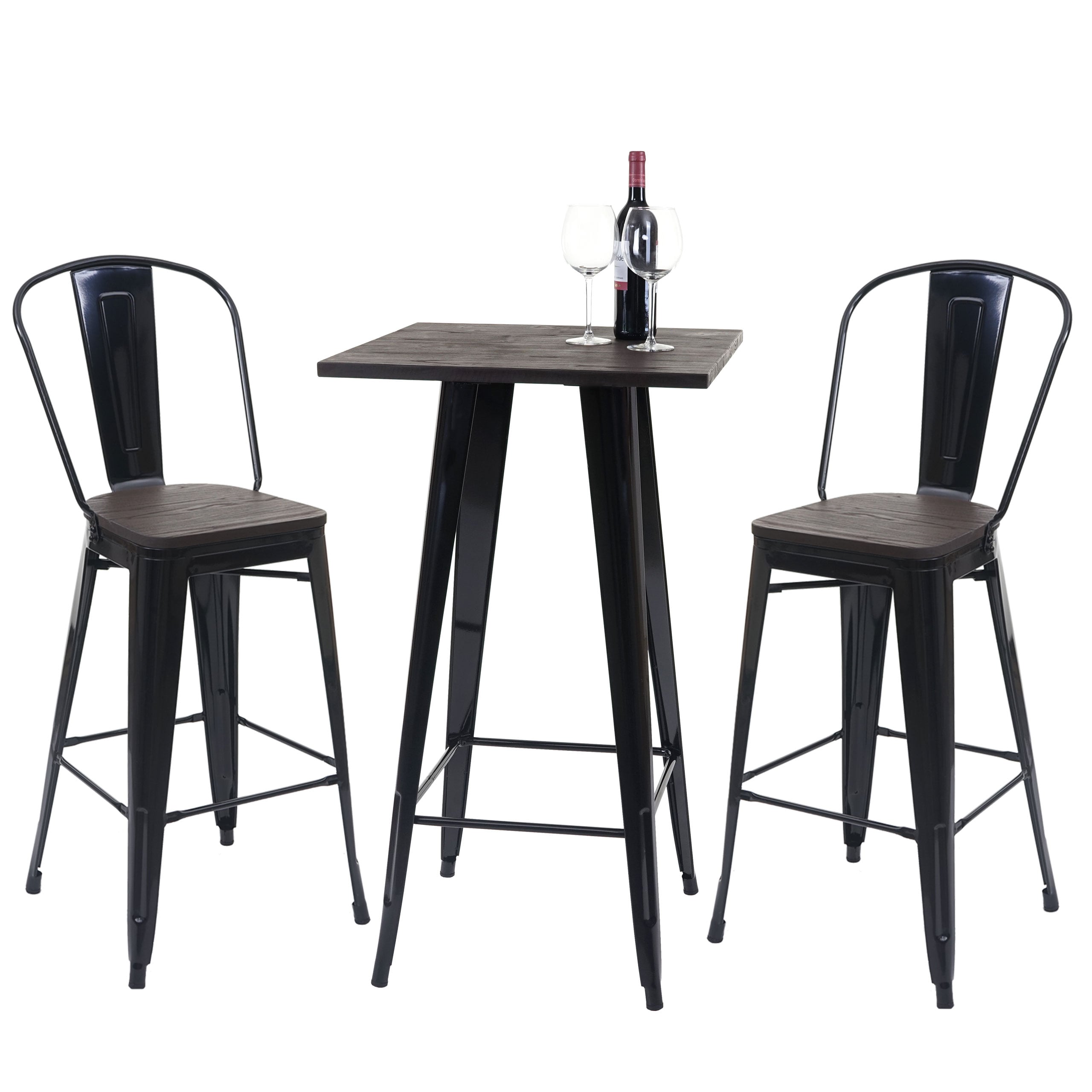 Set Stehtisch + 2x Barhocker MCW-A73 inkl. Holz-Tischplatte, Barstuhl Bartisch, Metall Industriedesign, MVG ~ schwarz - Bild 1