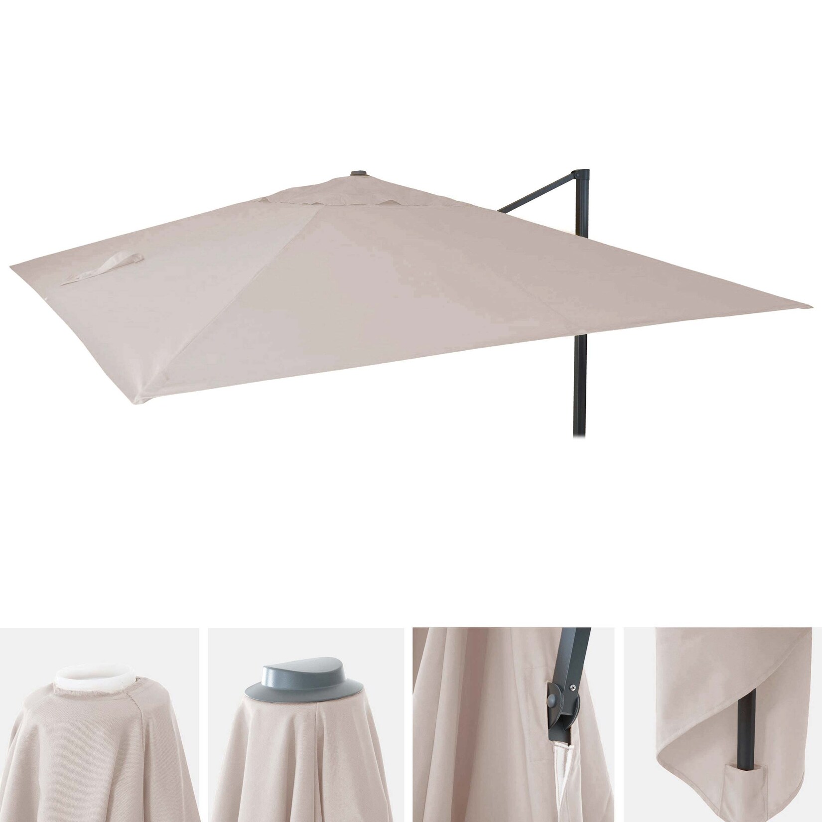 Ersatz-Bezug für Luxus-Ampelschirm MCW-A96, Sonnenschirmbezug Ersatzbezug, 3,5x3,5m (Ø4,95m) Polyester ~ creme-grau
