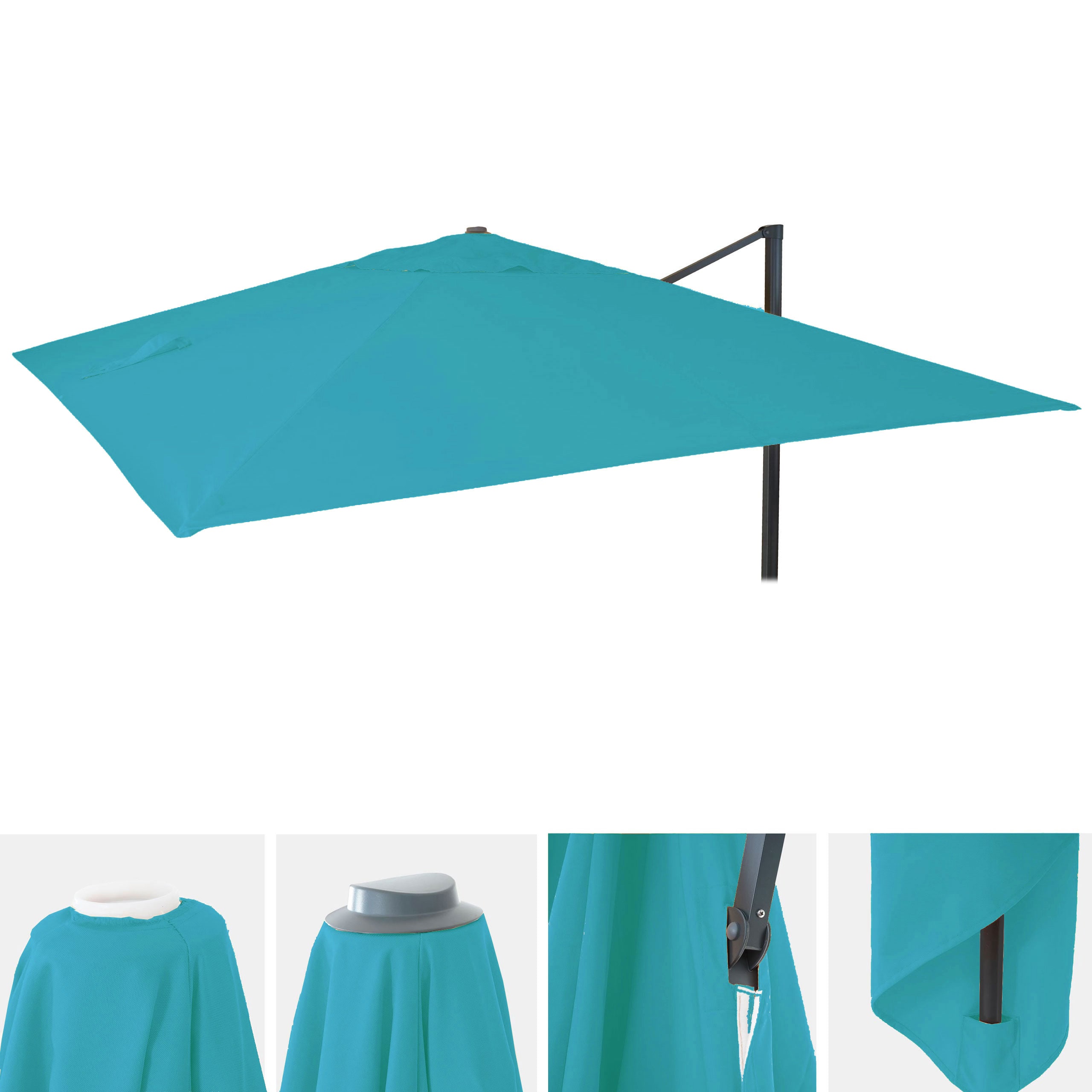 Ersatz-Bezug f&uuml;r Luxus-Ampelschirm MCW-A96, Sonnenschirmbezug, Ersatzbezug 3,5x3,5m (&Oslash;4,95m) Polyester ~ t&uuml;rkis - Bild 1