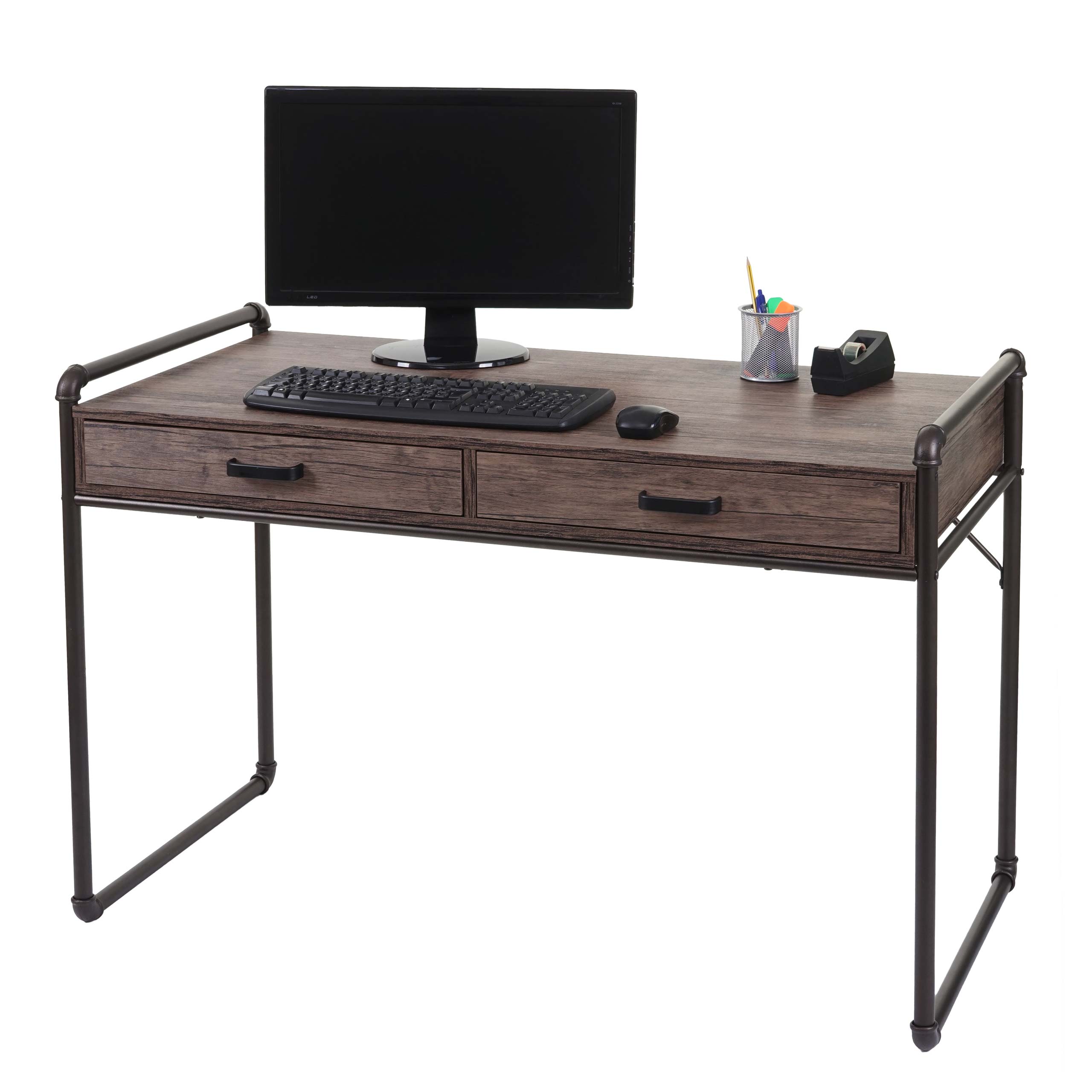 Schreibtisch MCW-F58, B&uuml;rotisch Computertisch, Industriedesign 75x120x60cm 3D-Struktur ~ braun - Bild 1