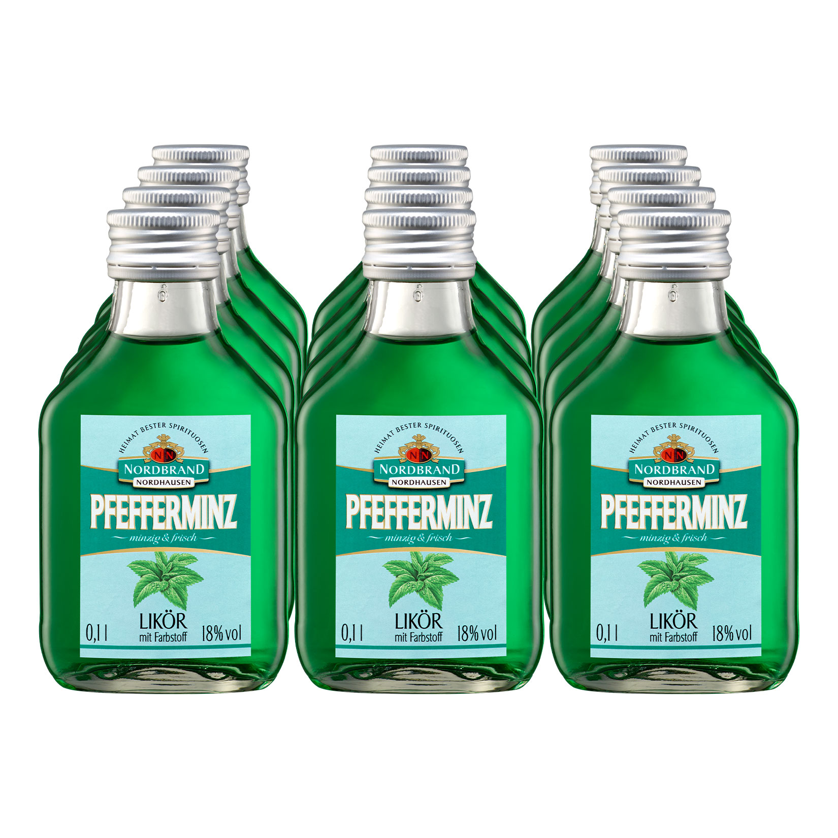 Nordbrand Nordhausen Pfefferminzlik&ouml;r 18,0 % vol 100 ml, 12er Pack - Bild 1