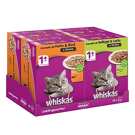 Whiskas Katzennahrung 10 x 100 g, verschiedene Sorten, 4er Pack - Bild 1