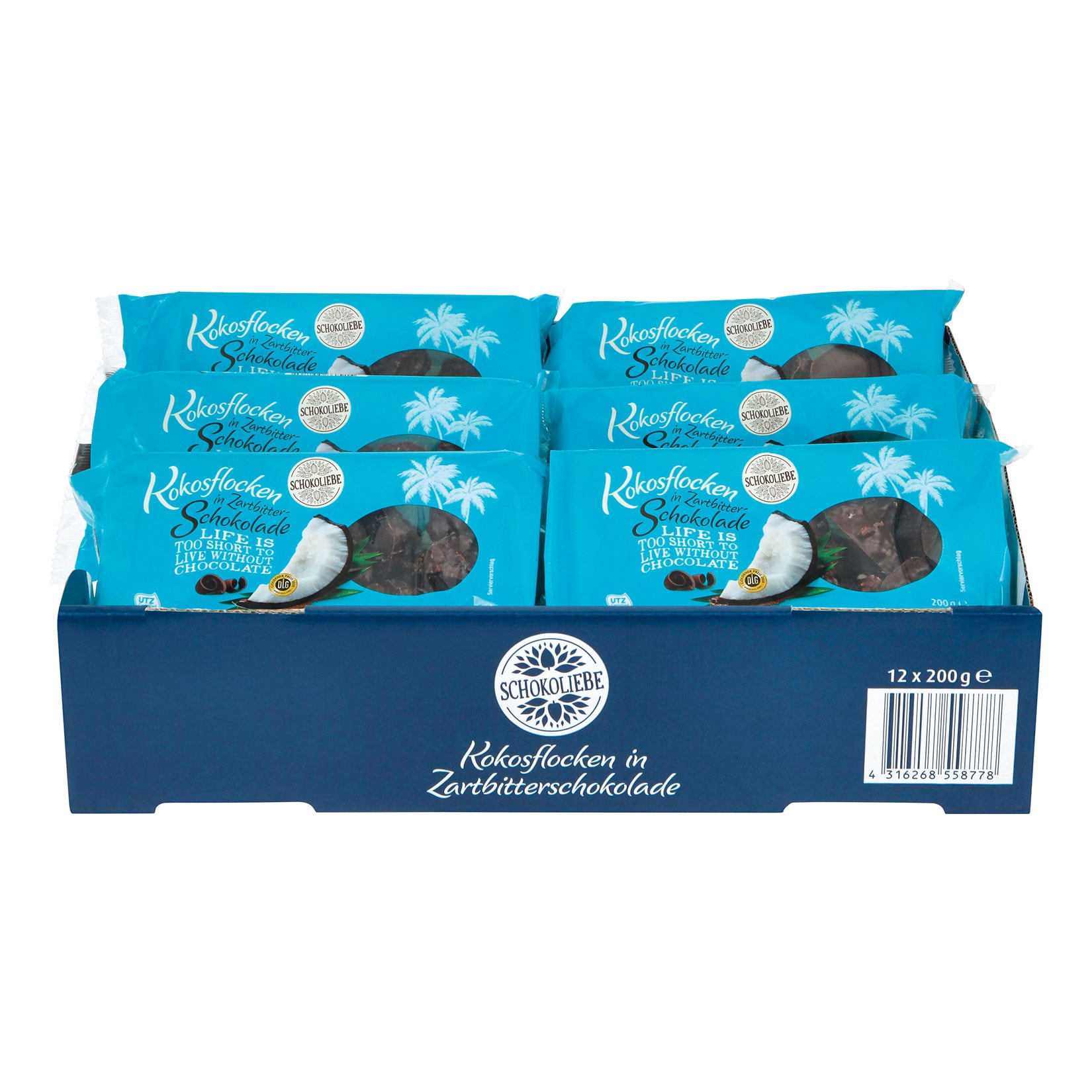 Schokoliebe Kokosflocken Zartbitter 200 g, 12er Pack - Bild 1