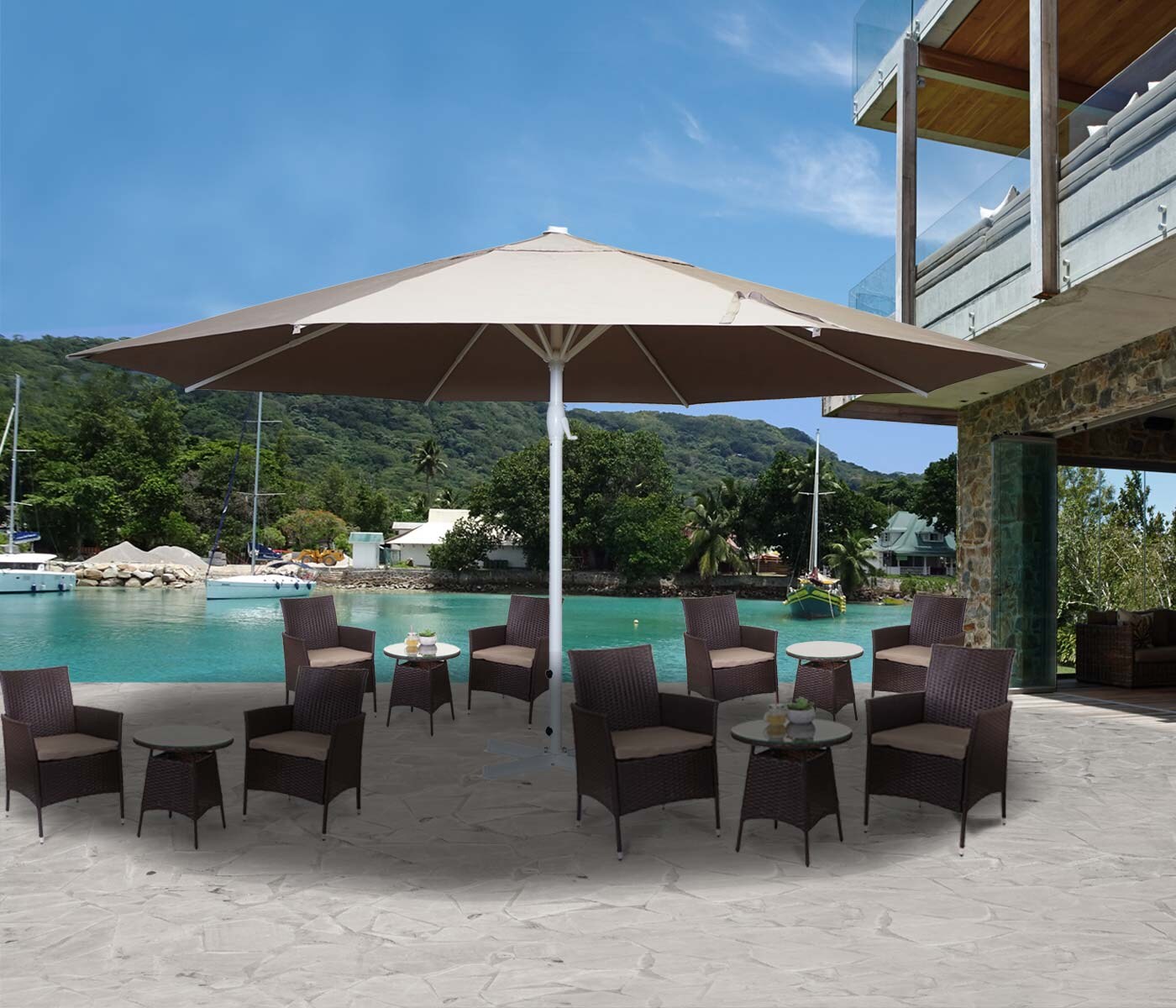 Sonnenschirm Carpi II, Gastronomie Marktschirm, Ø 5m Polyester/Alu Mast weiß 28kg ~ creme-beige ohne Ständer