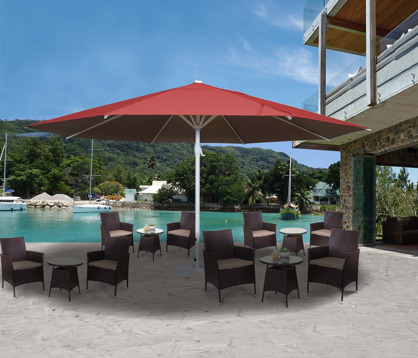 Sonnenschirm Carpi II, Gastronomie Marktschirm, Ø 5m Polyester/Alu Mast weiß 28kg ~ rot ohne Ständer | 04057651433837
