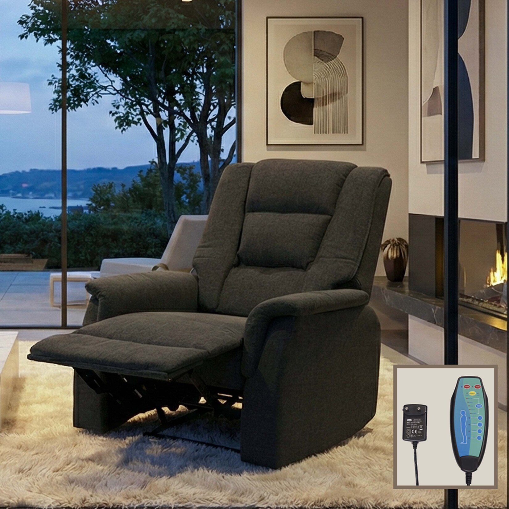 Fernsehsessel MCW-F23, Relaxsessel Liege Sessel, Stoff/Textil 102x79x96cm ~ grau inkl. Massage- und Wärmefunktion