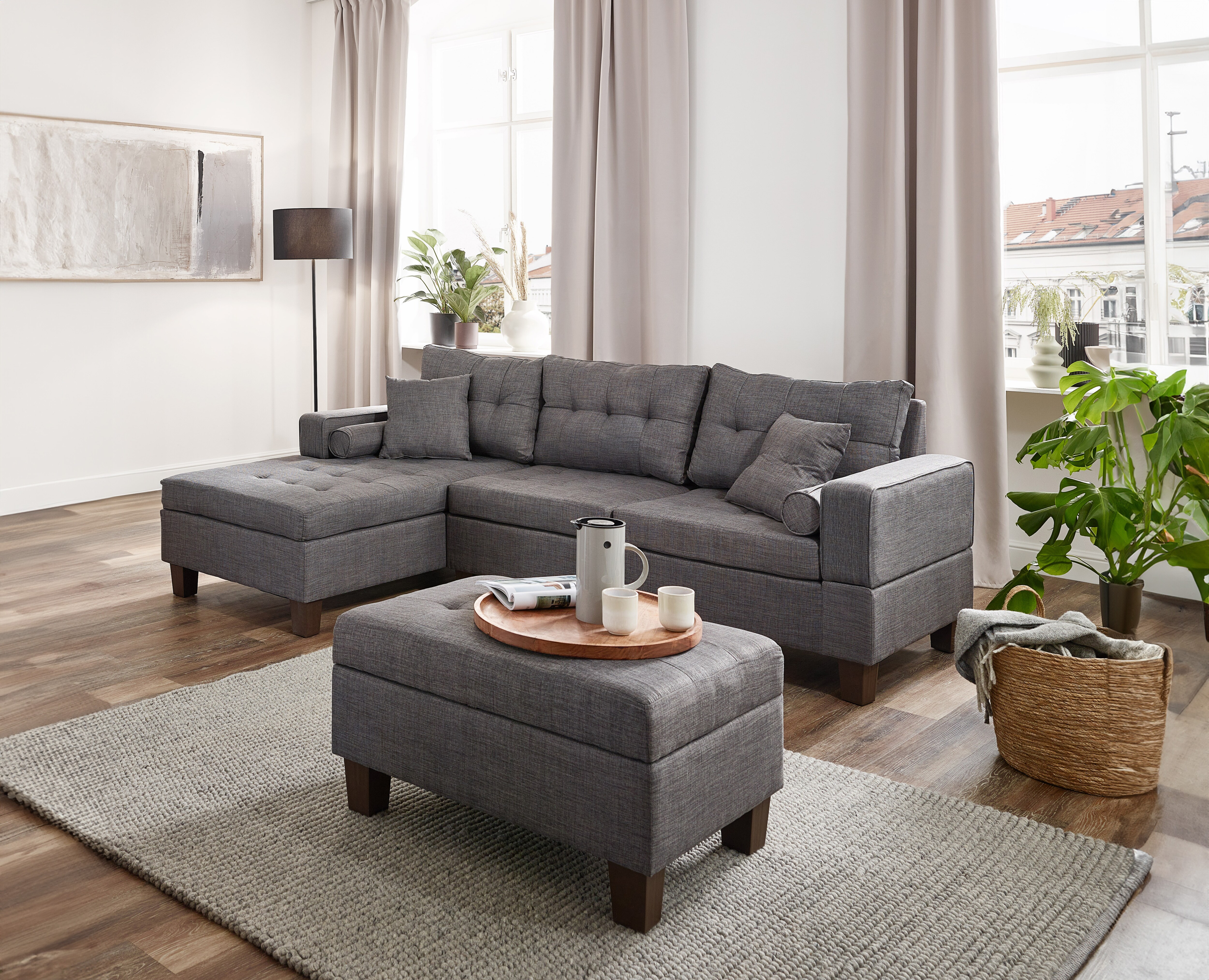 HOME DELUXE Sofa ROM mit Hocker - versch. Farben - Grau - Bild 1