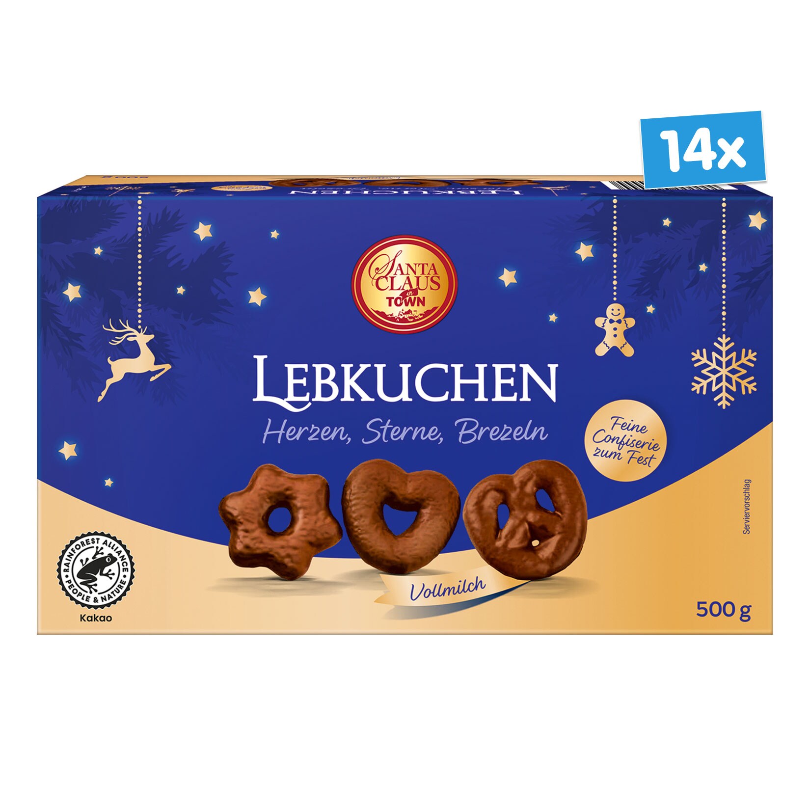 Santa Claus in Town Lebkuchen Vollmilch 500 g, 14er Pack