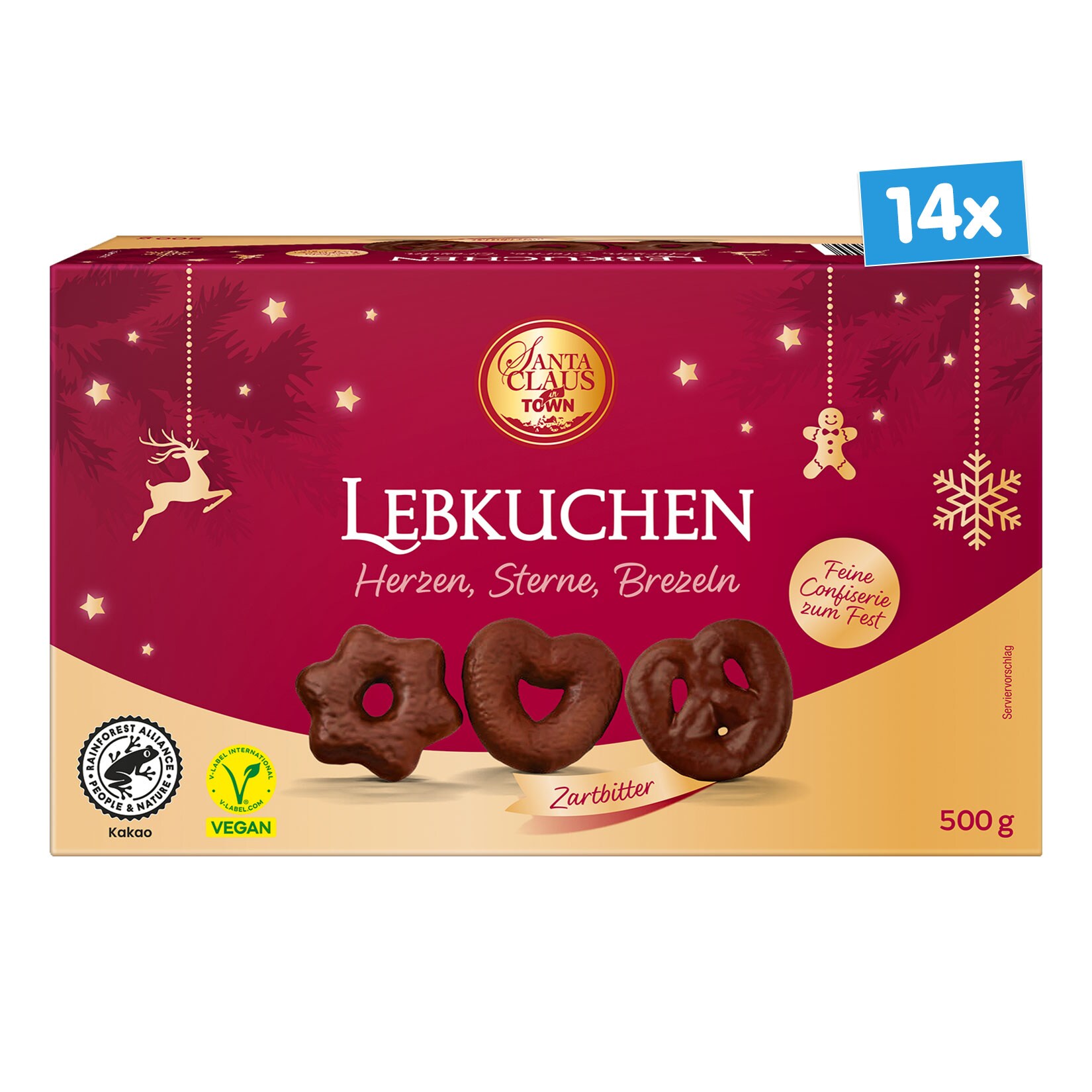 Santa Claus in Town Lebkuchen Zartbitter 500 g, 14er Pack