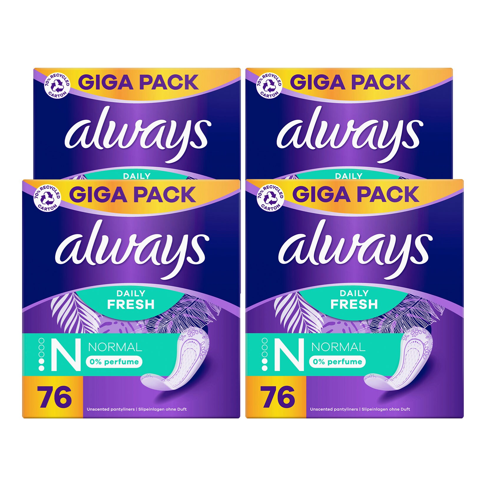 Always Slipeinlagen GigaPack Normal 76 St&uuml;ck, 4er Pack - Bild 1