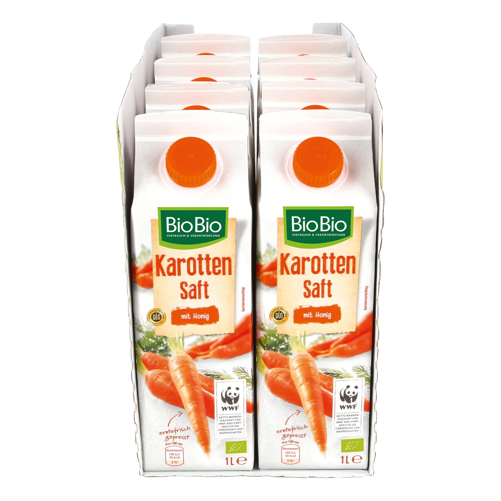 BioBio Karottensaft mit Honig 1 Liter, 8er Pack
