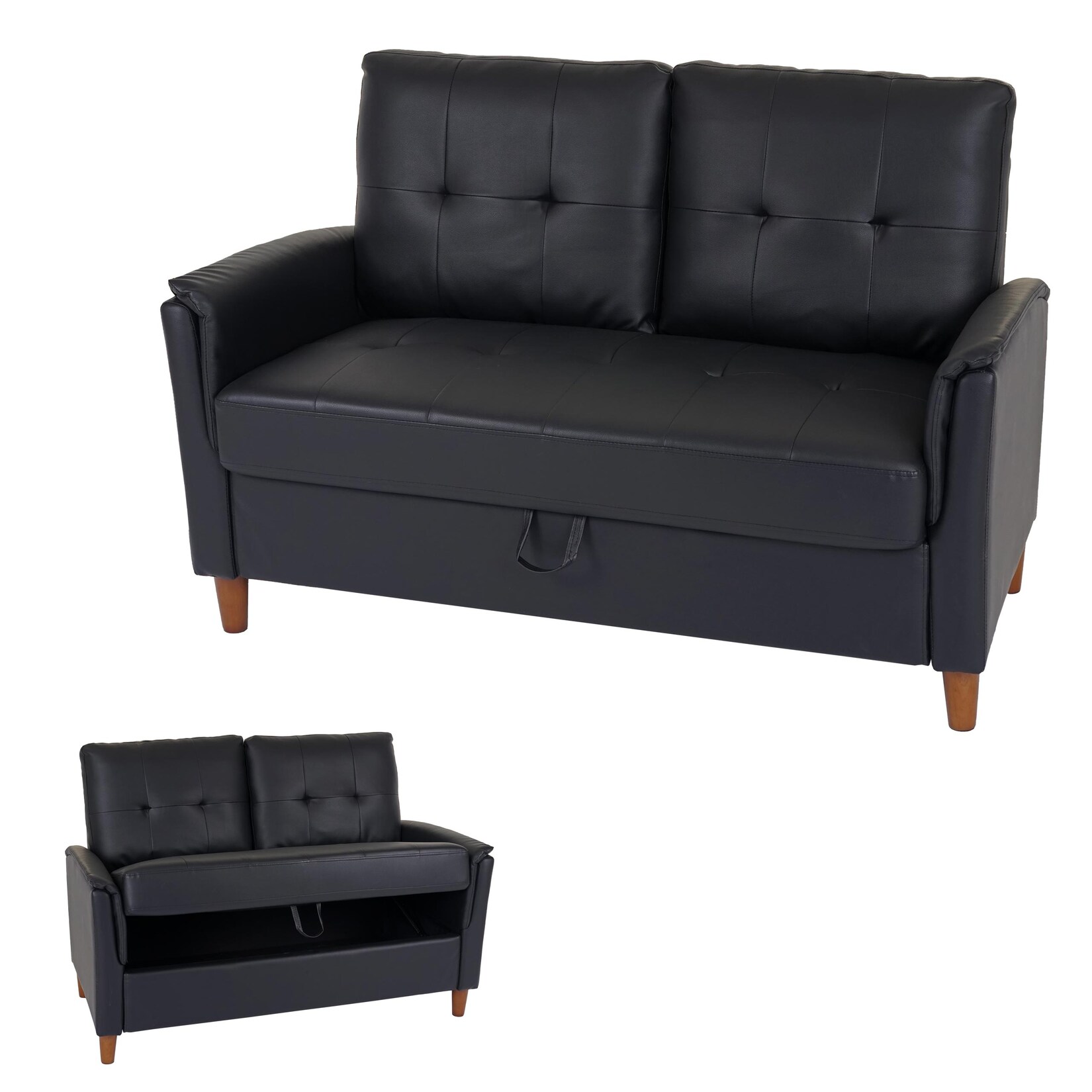 2er Sofa MCW-H23, Loungesofa Doppelsitzer Zweisitzer, Stecksystem Staufach ~ Kunstleder, schwarz | 04057651435381