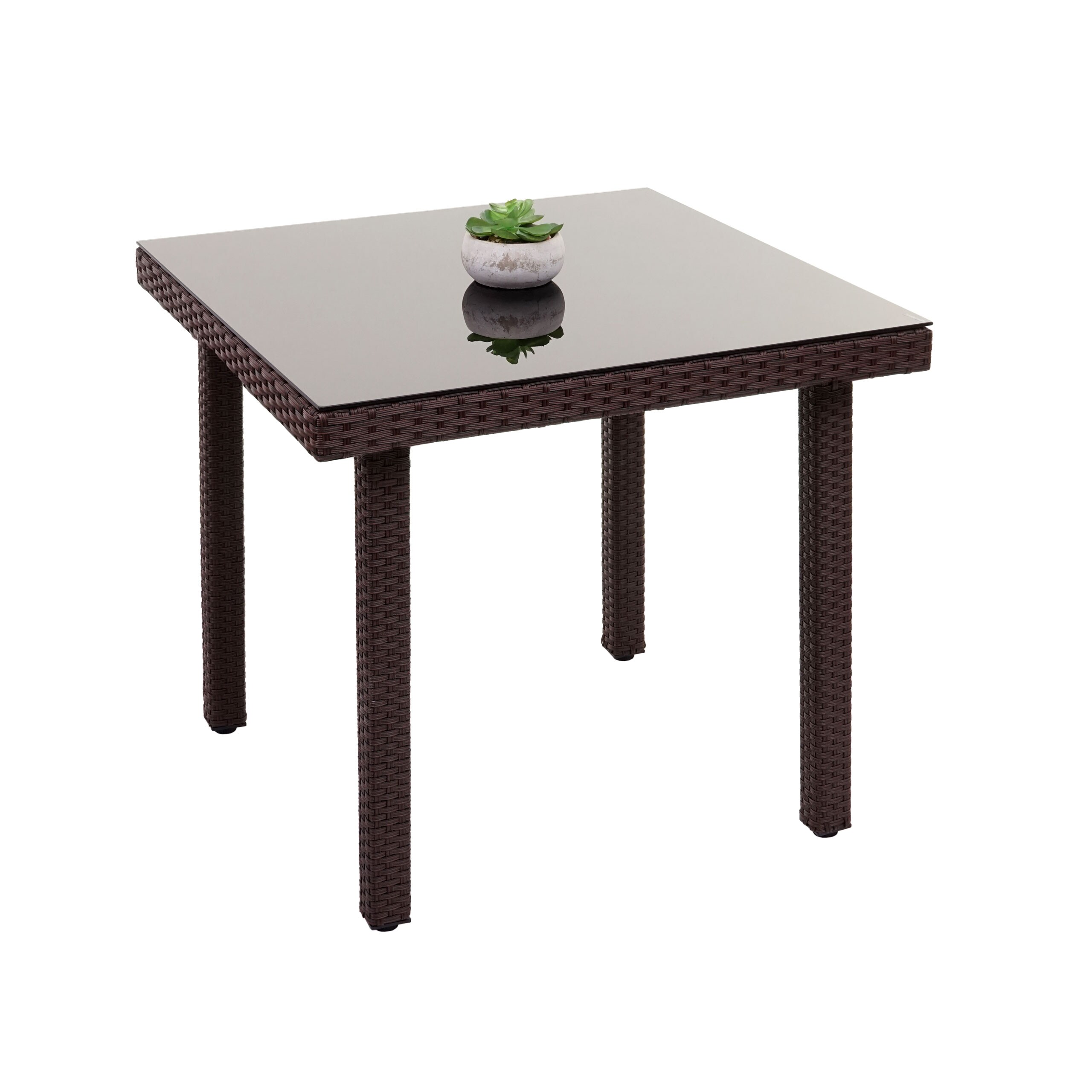 Poly-Rattan Gartentisch Chieti, Esstisch Beistelltisch Tisch mit Glasplatte, 80x80cm ~ braun - Bild 1