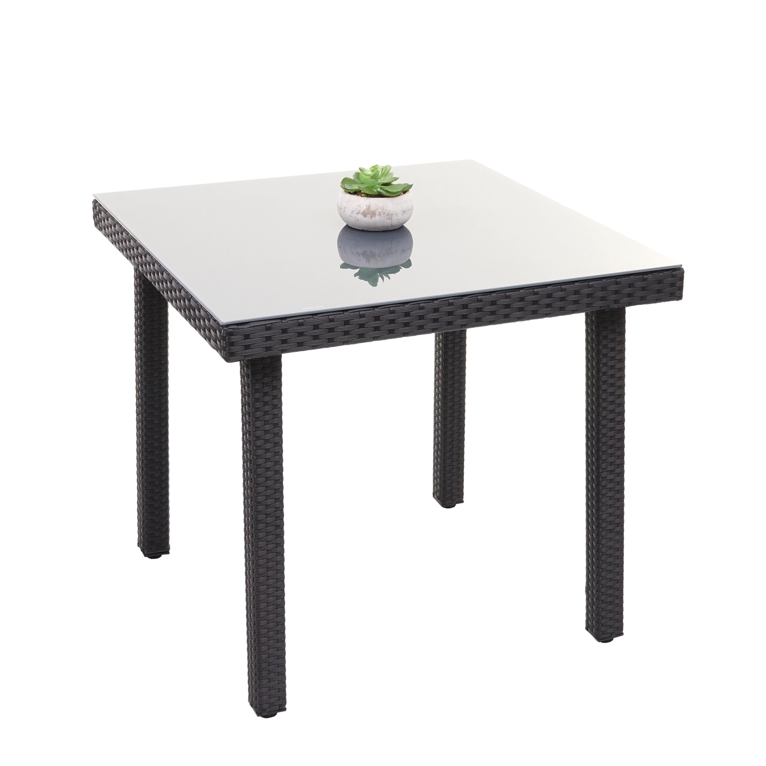Poly-Rattan Gartentisch Chieti, Esstisch Beistelltisch Tisch mit Glasplatte, 80x80cm ~ schwarz - Bild 1