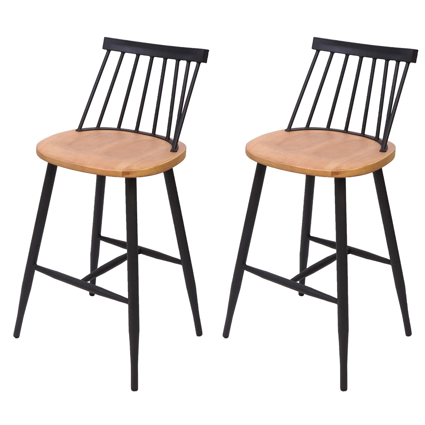 2er-Set Barhocker MCW-G69, Tresenhocker Barstuhl, Massivholz Retro Design Metall Fußablage Gastronomie ~ naturfarben