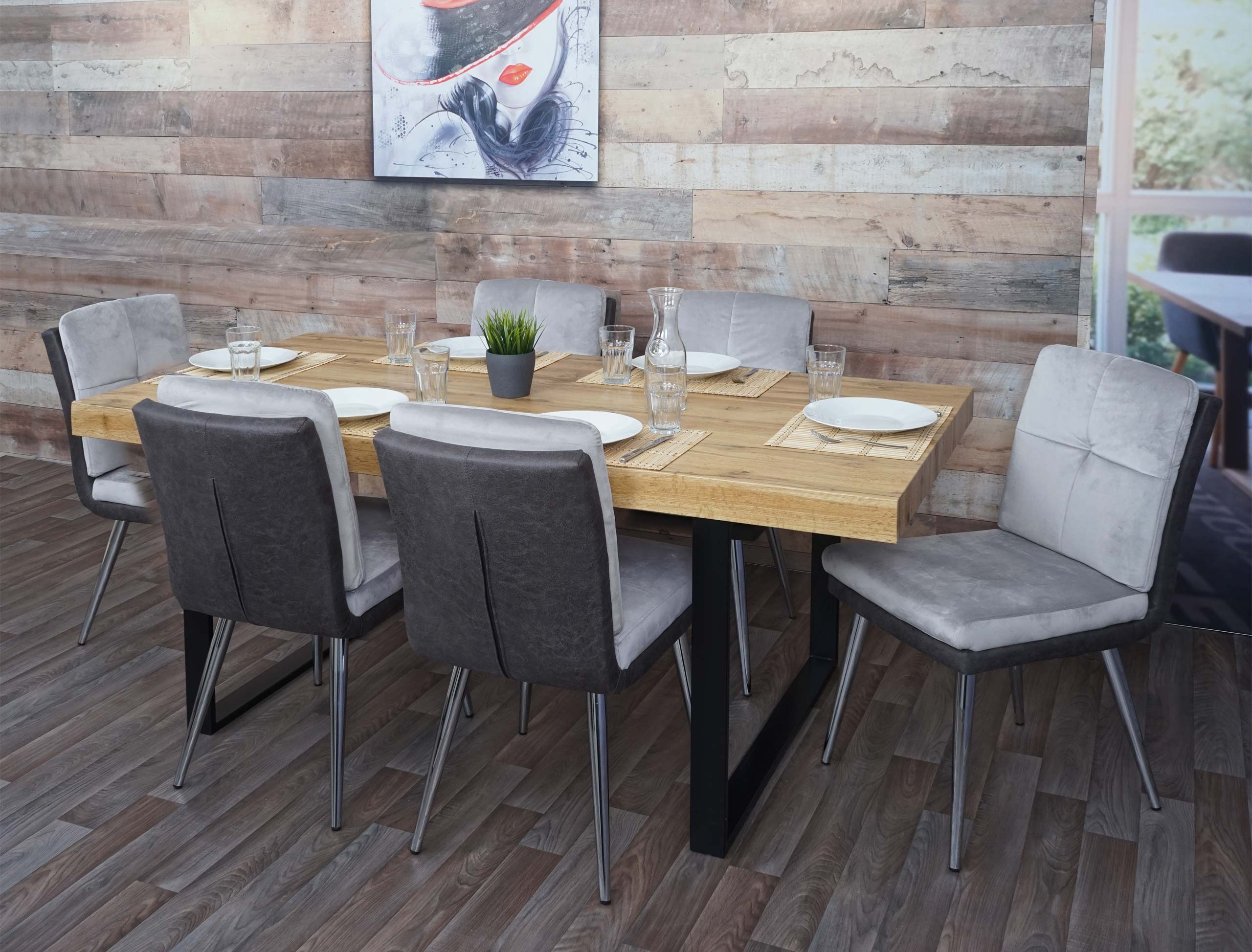 6er-Set Esszimmerstuhl MCW-G48, K&uuml;chenstuhl Polsterstuhl Lehnstuhl, Kunstleder Samt MVG-zertifiziert ~ grau - Bild 1