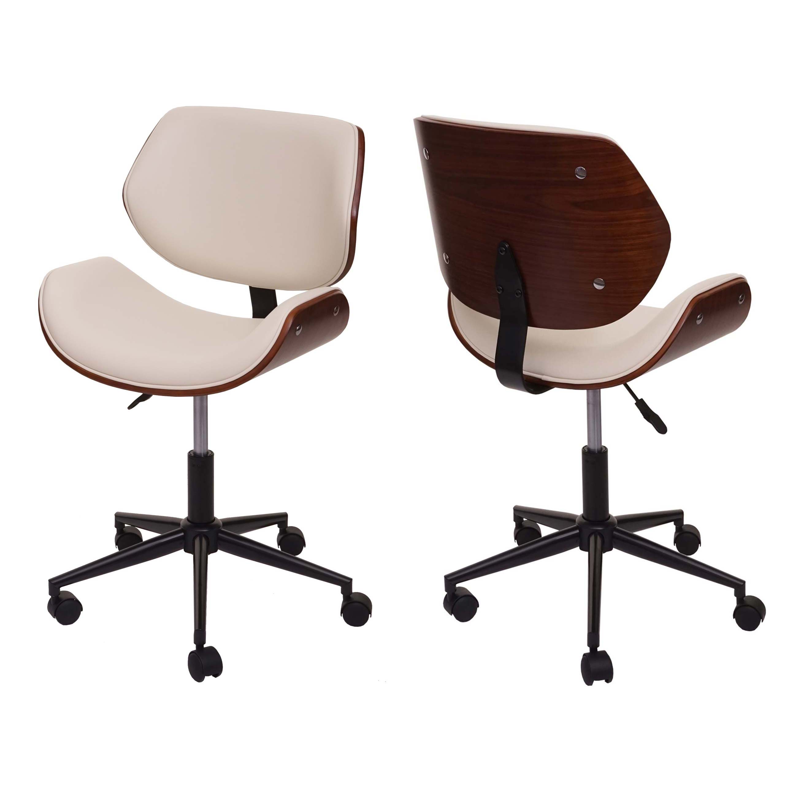 B&uuml;rostuhl MCW-G25, Drehstuhl Schreibtischstuhl, Bugholz Walnuss-Optik Retro drehbar h&ouml;henverstellbar MVG ~ creme - Bild 1