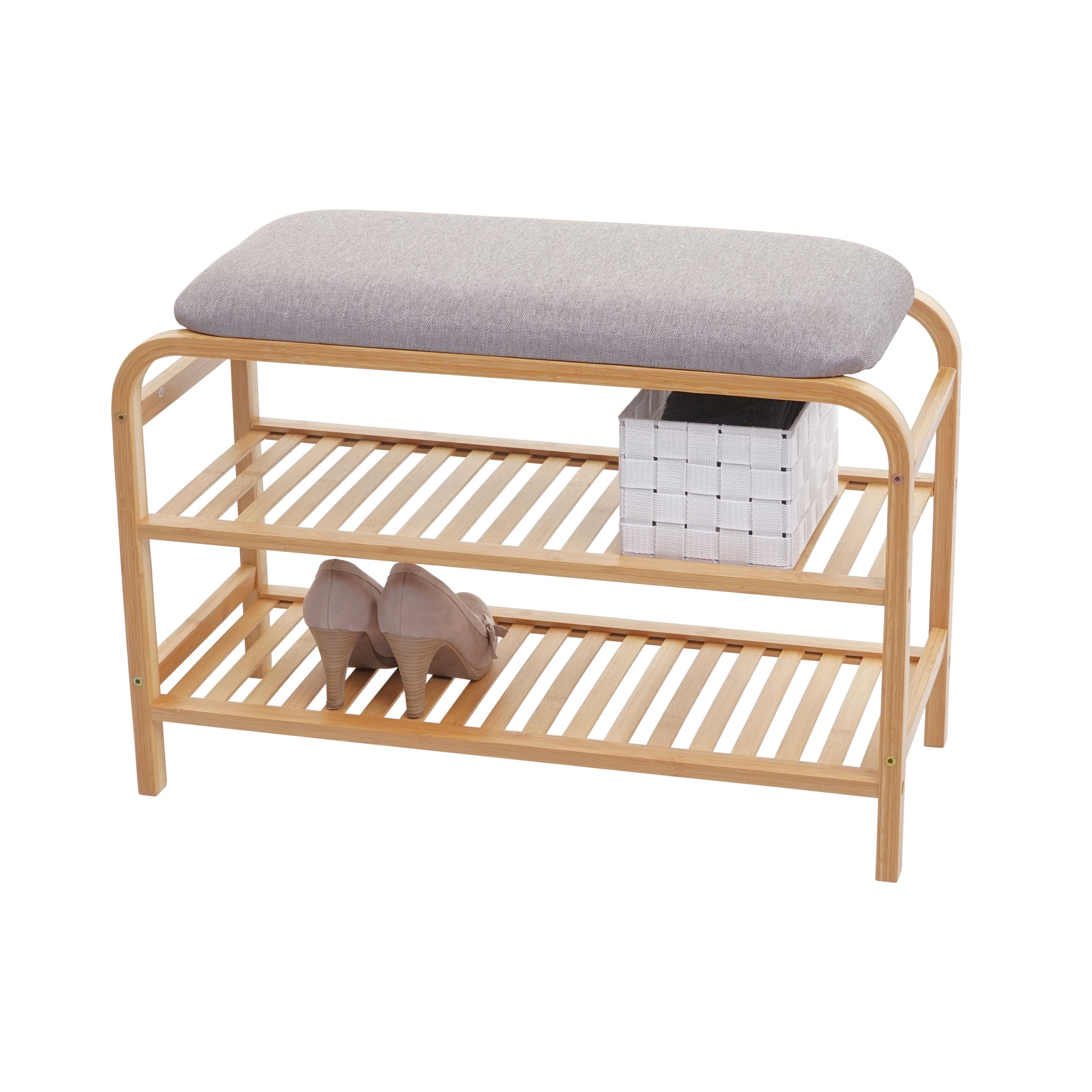 Schuhregal MCW-F72, Sitzbank Polsterbank Schuhablage Schuhschrank, Ablagefach Bambus 50x70x30cm - Bild 1