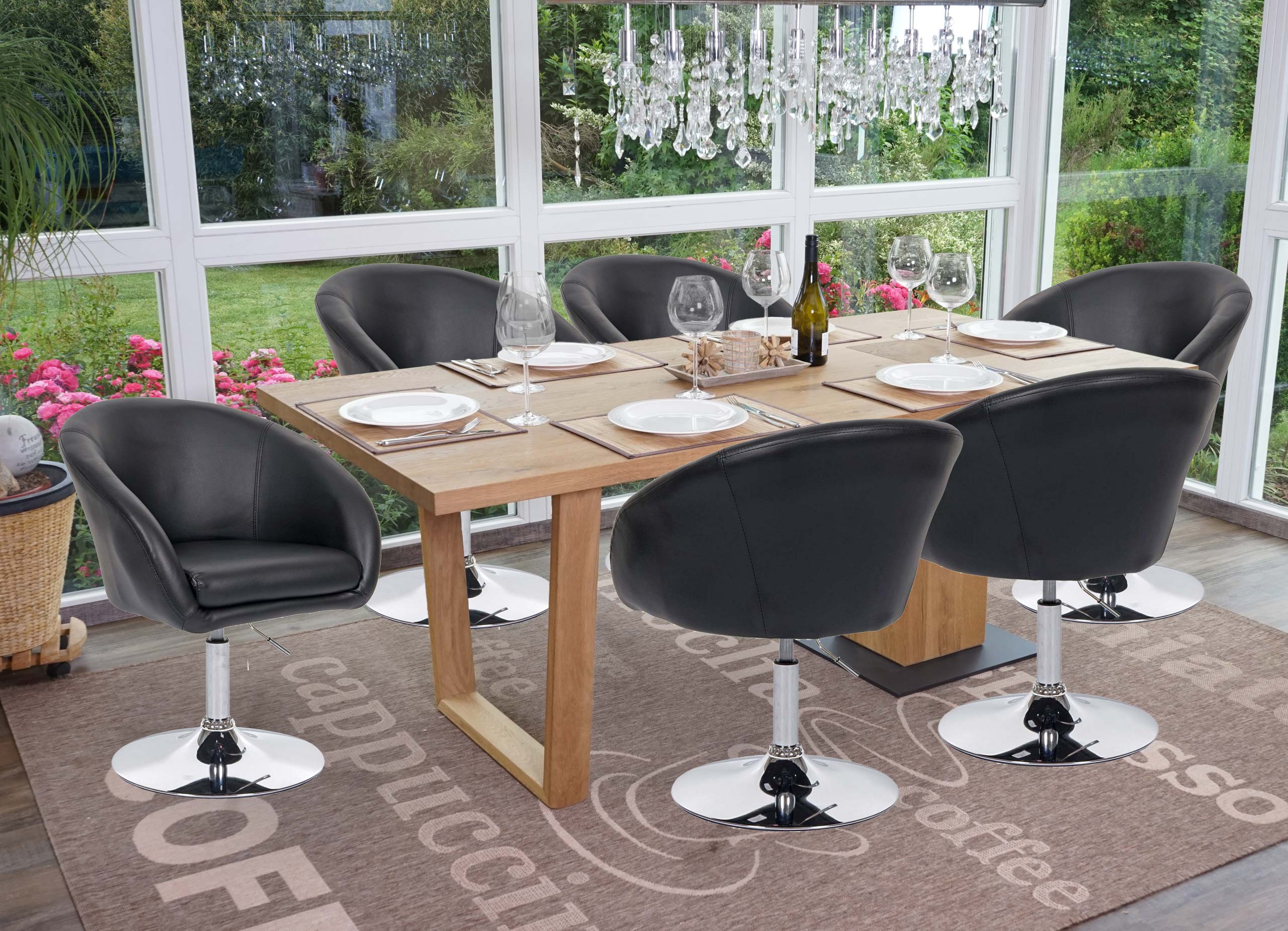 6er-Set Esszimmerstuhl MCW-F19, K&uuml;chenstuhl Drehstuhl Loungesessel, drehbar h&ouml;henverstellbar ~ Kunstleder schwarz - Bild 1