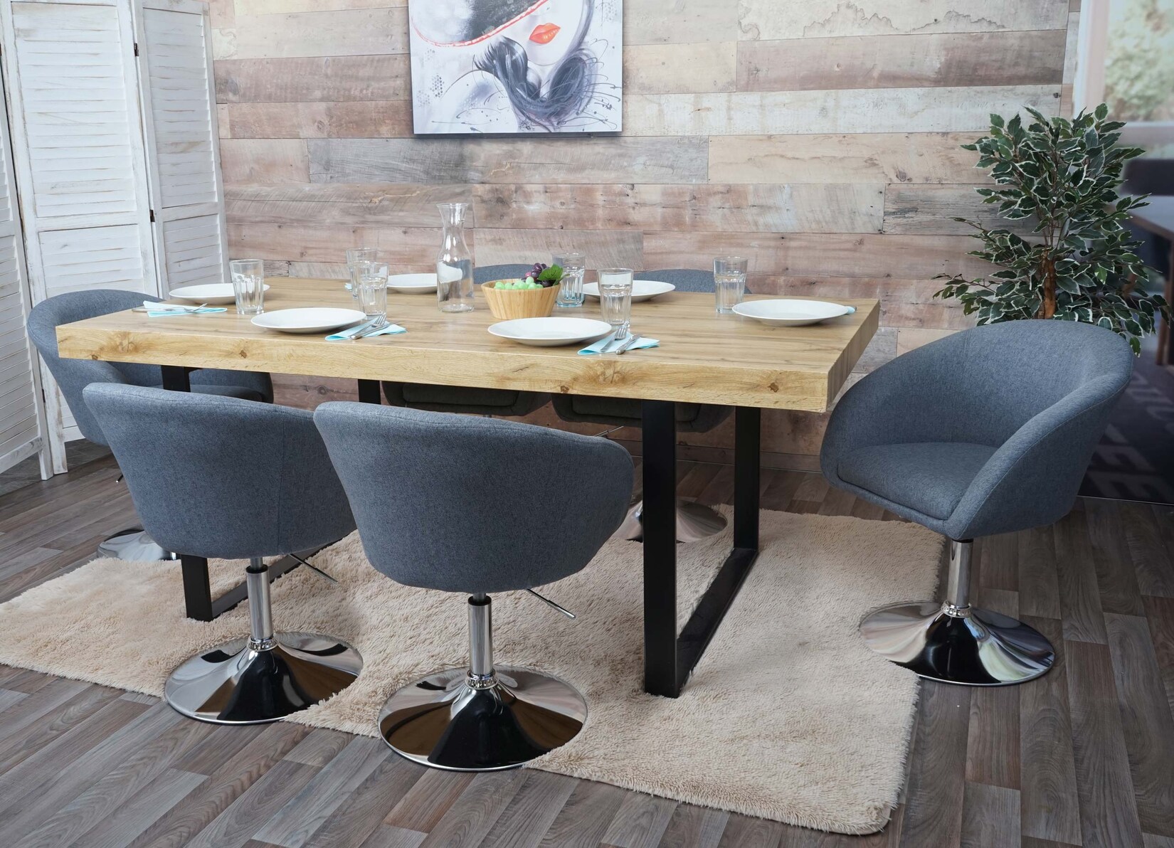 6er-Set Esszimmerstuhl MCW-F19, Küchenstuhl Drehstuhl Loungesessel, drehbar höhenverstellbar ~ Stoff/Textil dunkelgrau | 04057651762241