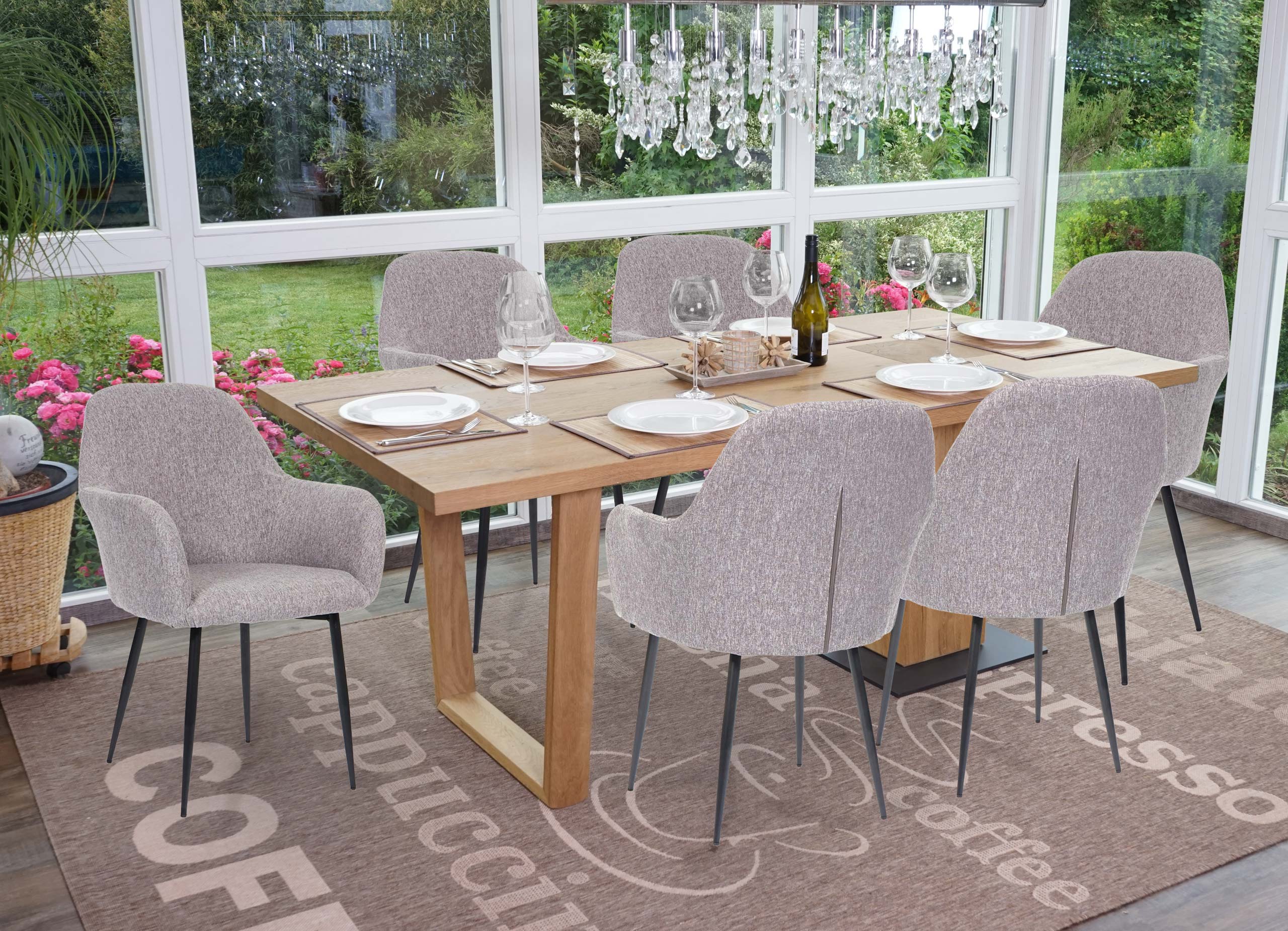 6er-Set Esszimmerstuhl MCW-F18, Stuhl K&uuml;chenstuhl, Retro Design ~ Stoff/Textil grau, schwarze Beine - Bild 1