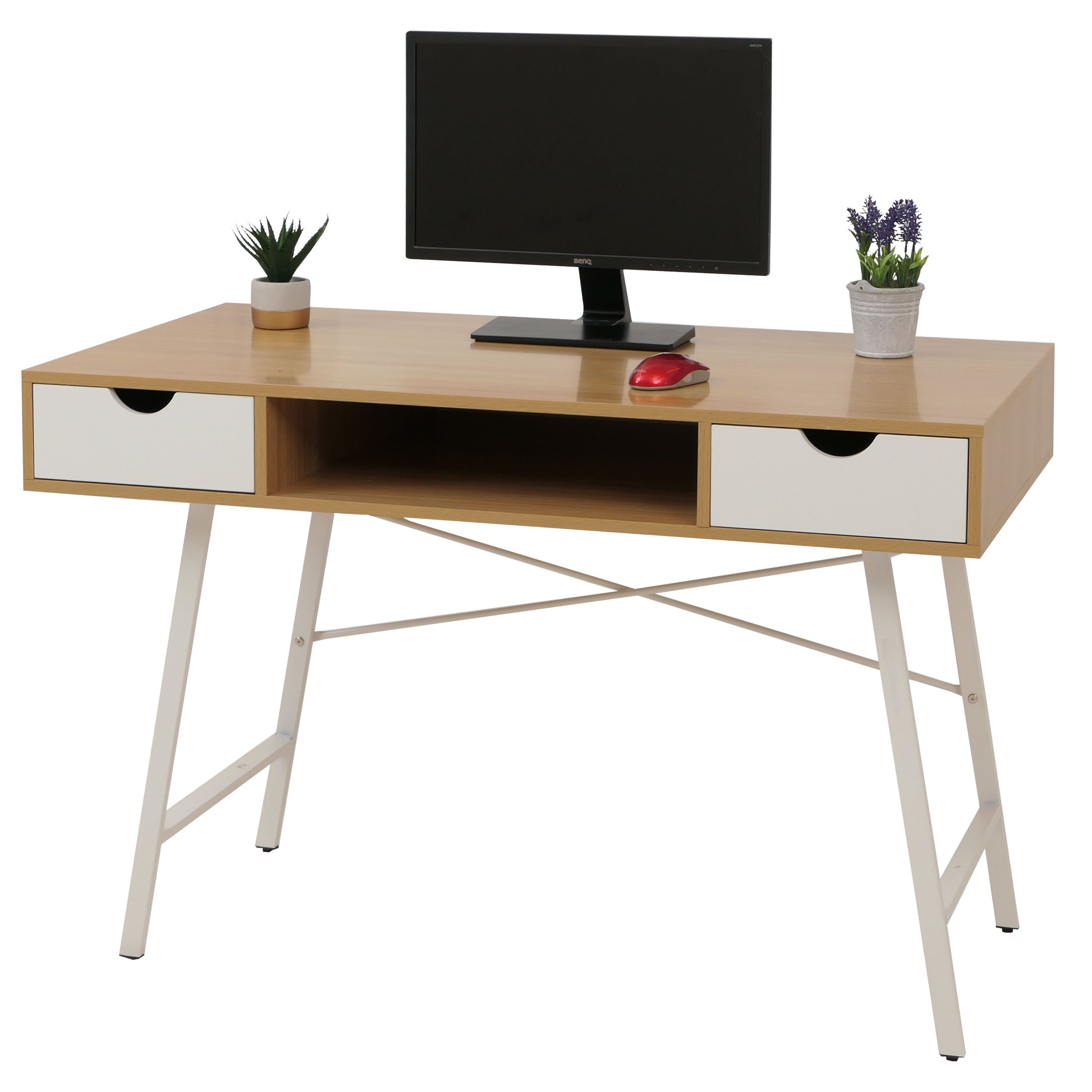 Schreibtisch MCW-E92, B&uuml;rotisch Computertisch, 3D-Struktur 120x60cm ~ naturbraun wei&szlig; - Bild 1