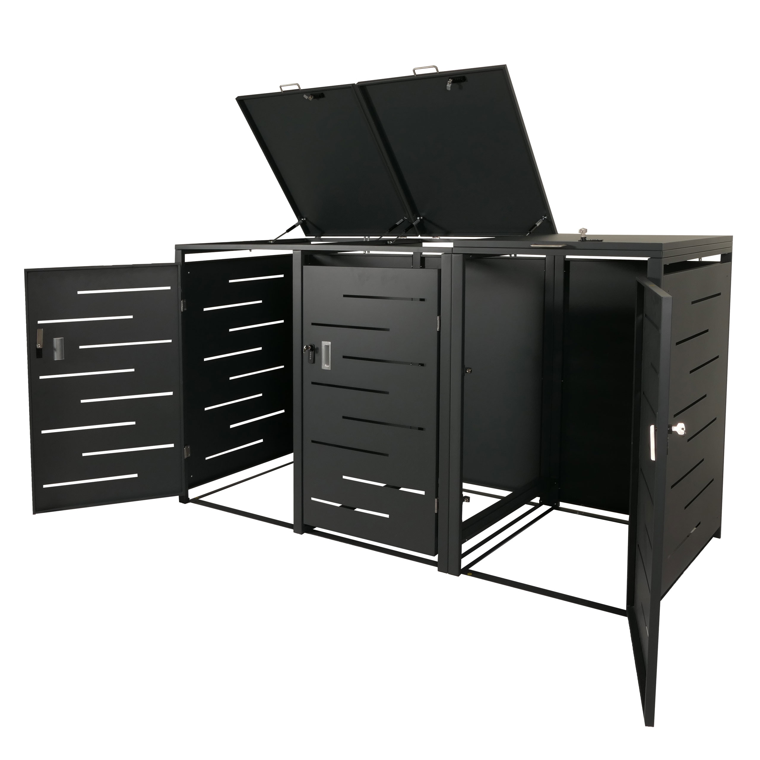 3er-M&uuml;lltonnenverkleidung MCW-E83, M&uuml;lltonnenbox M&uuml;lltonnenabdeckung, erweiterbar 117x197x80cm ~ anthrazit, Stahl 75kg - Bild 1