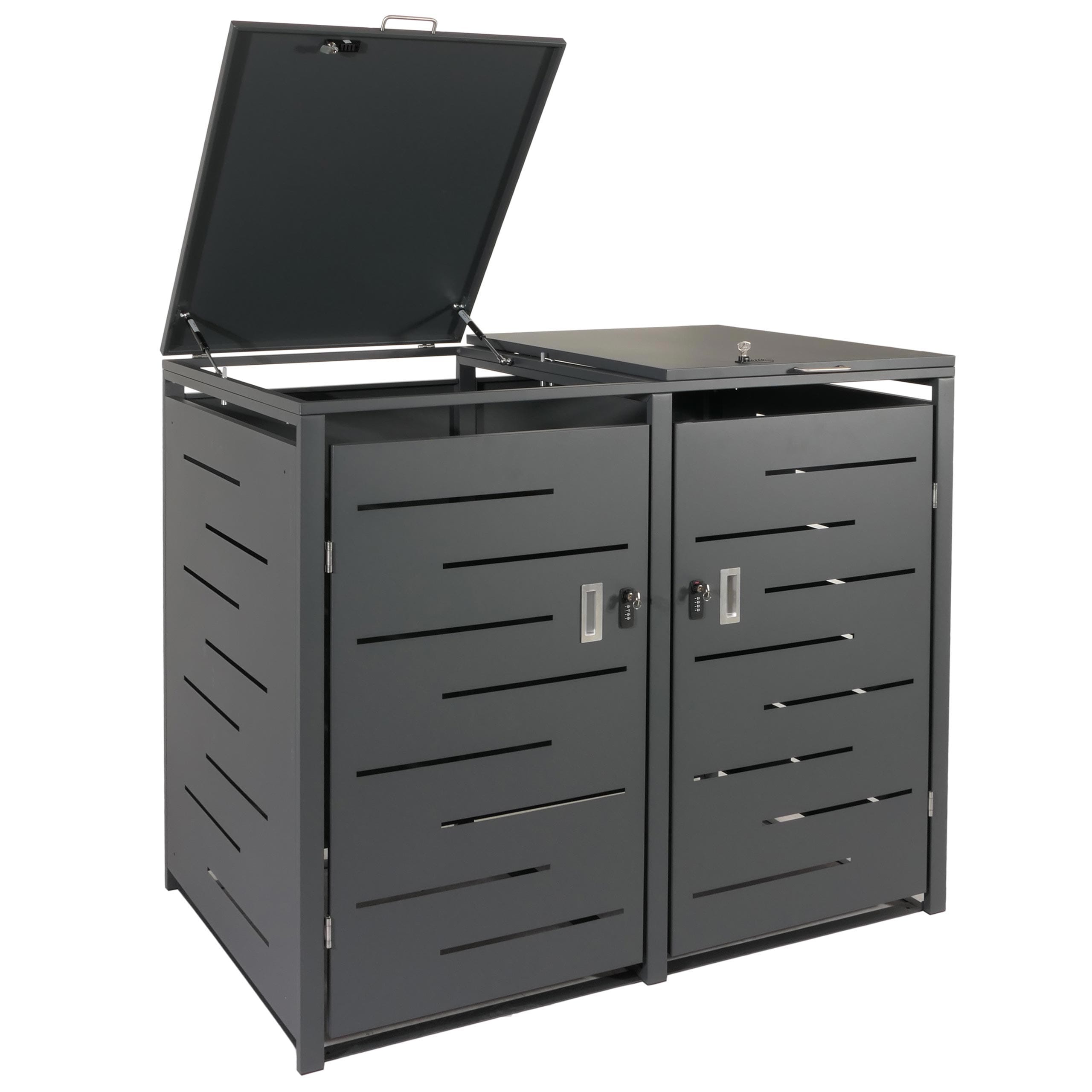2er-M&uuml;lltonnenverkleidung MCW-E83, M&uuml;lltonnenbox M&uuml;lltonnenabdeckung, erweiterbar 117x131x80cm ~ anthrazit, Stahl 54kg - Bild 1