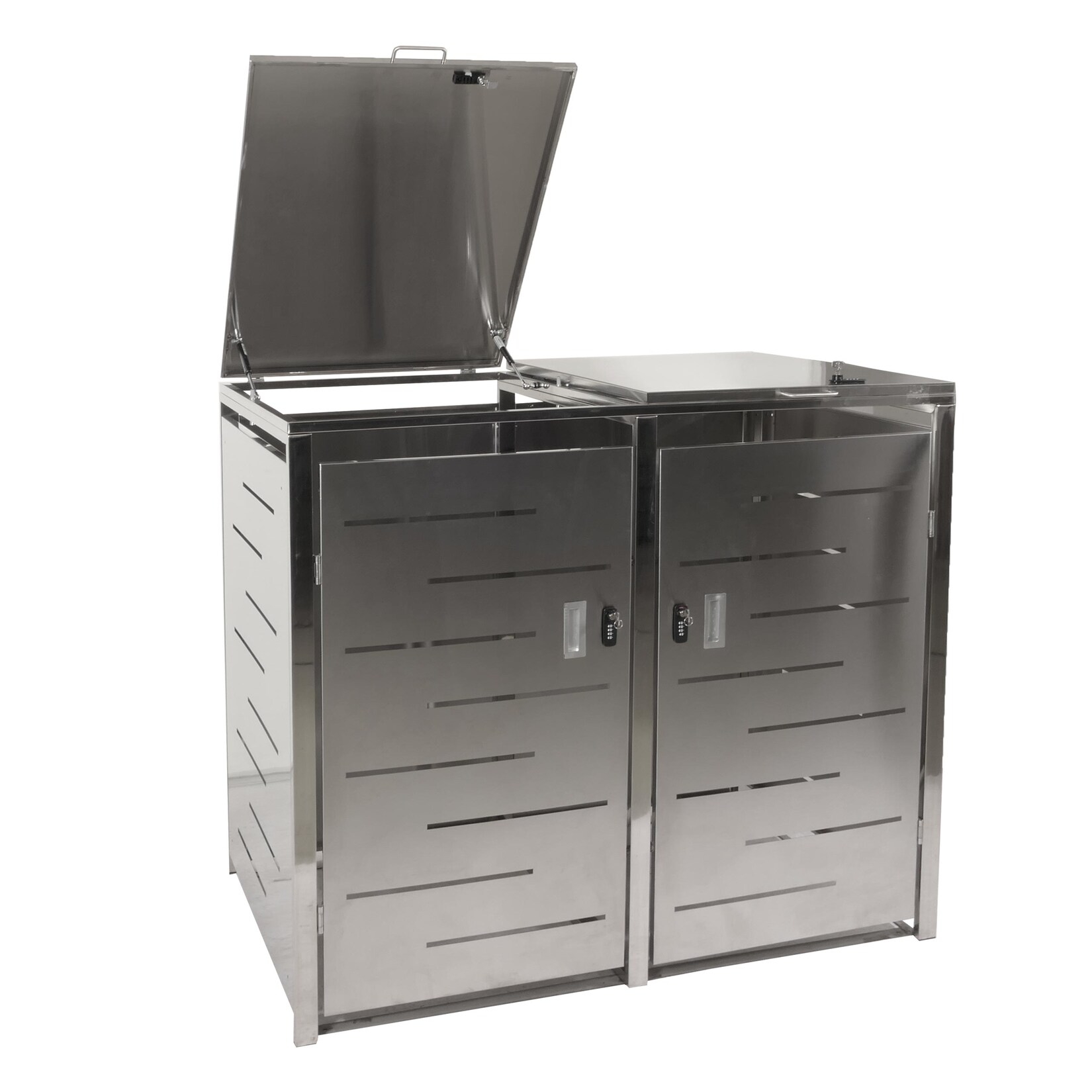 2er-Mülltonnenverkleidung MCW-E83, Mülltonnenbox Mülltonnenabdeckung, erweiterbar 117x131x80cm ~ Edelstahl 48kg | 04057651355894