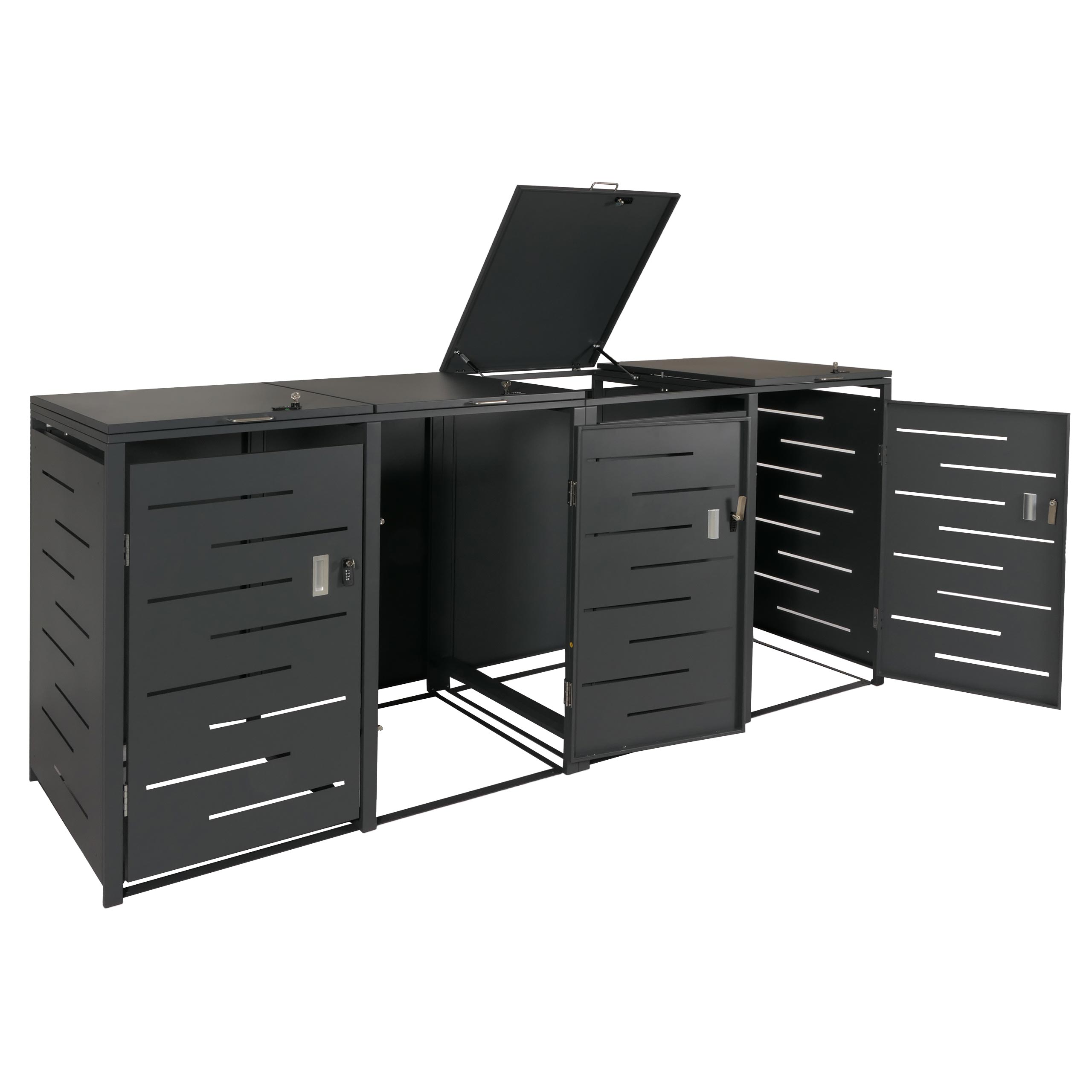 4er-M&uuml;lltonnenverkleidung MCW-E83, M&uuml;lltonnenbox M&uuml;lltonnenabdeckung, erweiterbar 117x263x80cm ~ anthrazit, Stahl 108kg - Bild 1